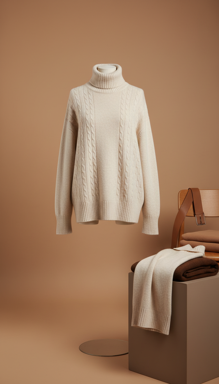 Merino Knit Turtleneck in Porcelain