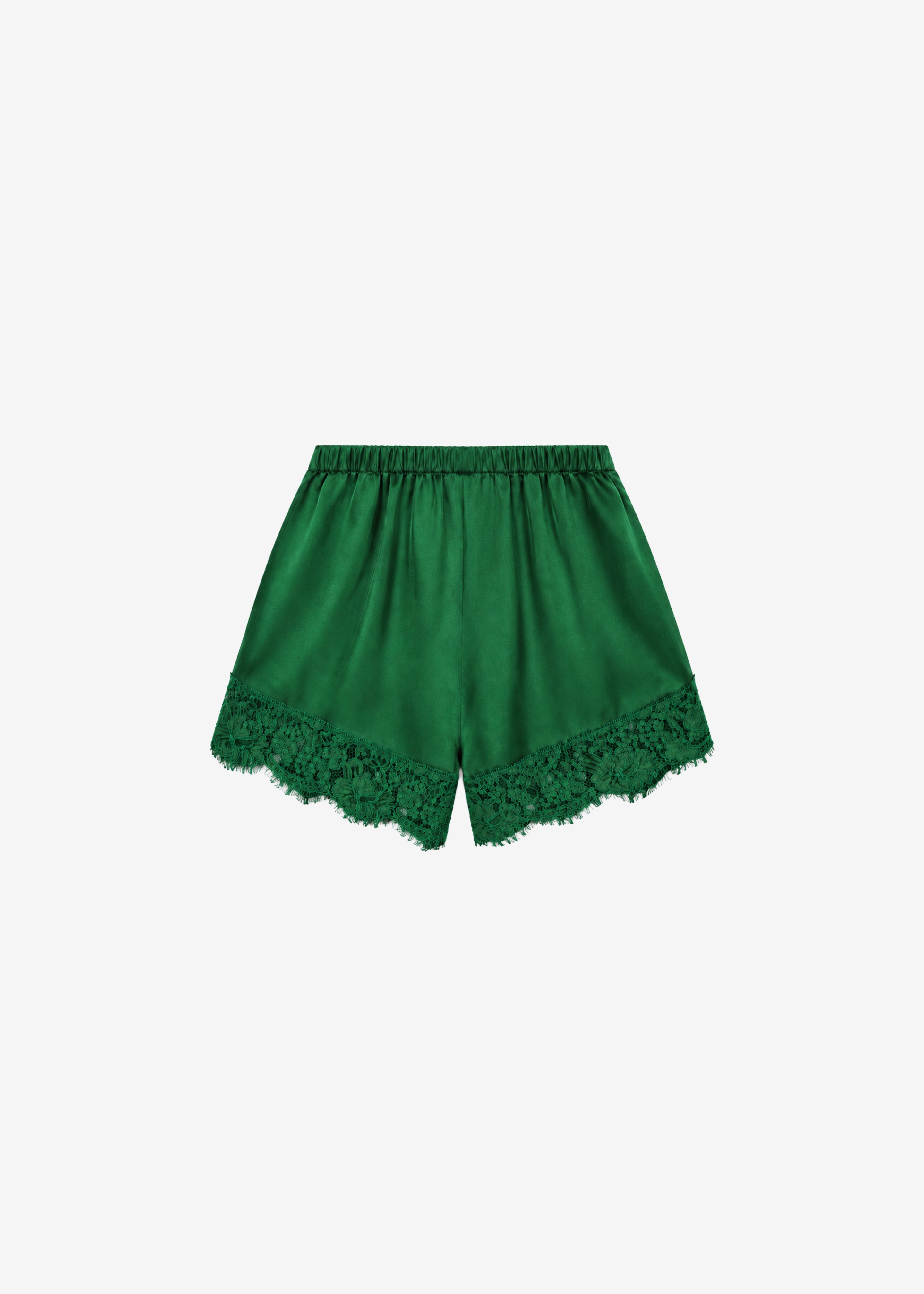 Albesa Satin Lace Trim Shorts - Kelly Green