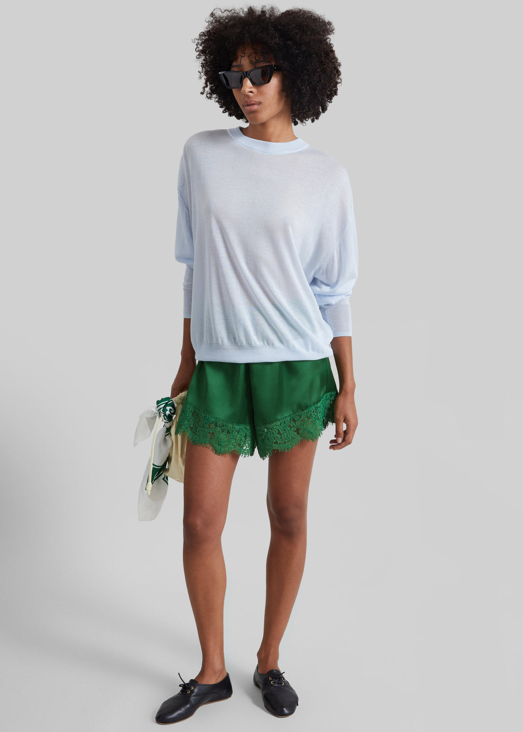 Albesa Satin Lace Trim Shorts - Kelly Green