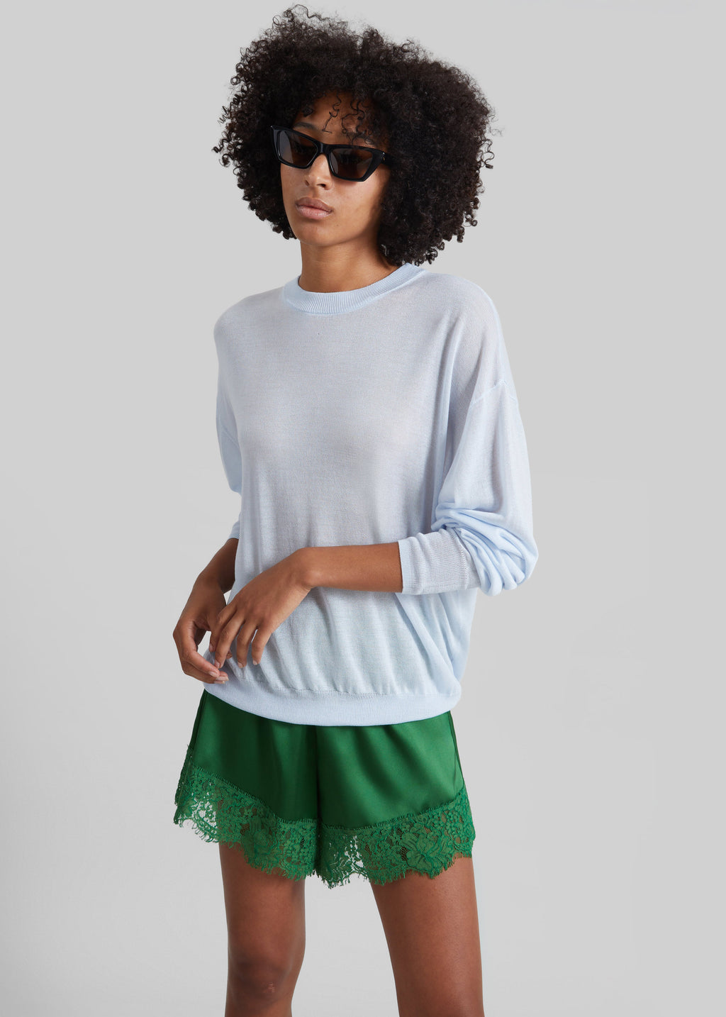 Albesa Satin Lace Trim Shorts - Kelly Green