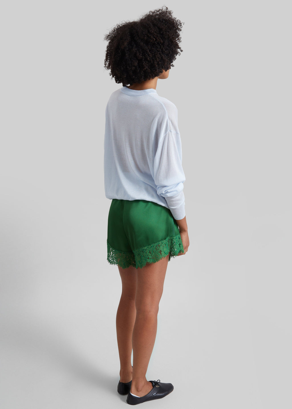 Albesa Satin Lace Trim Shorts - Kelly Green