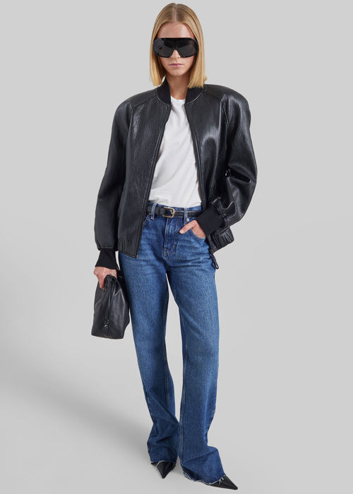 Alena Faux Leather Bomber Jacket - Black