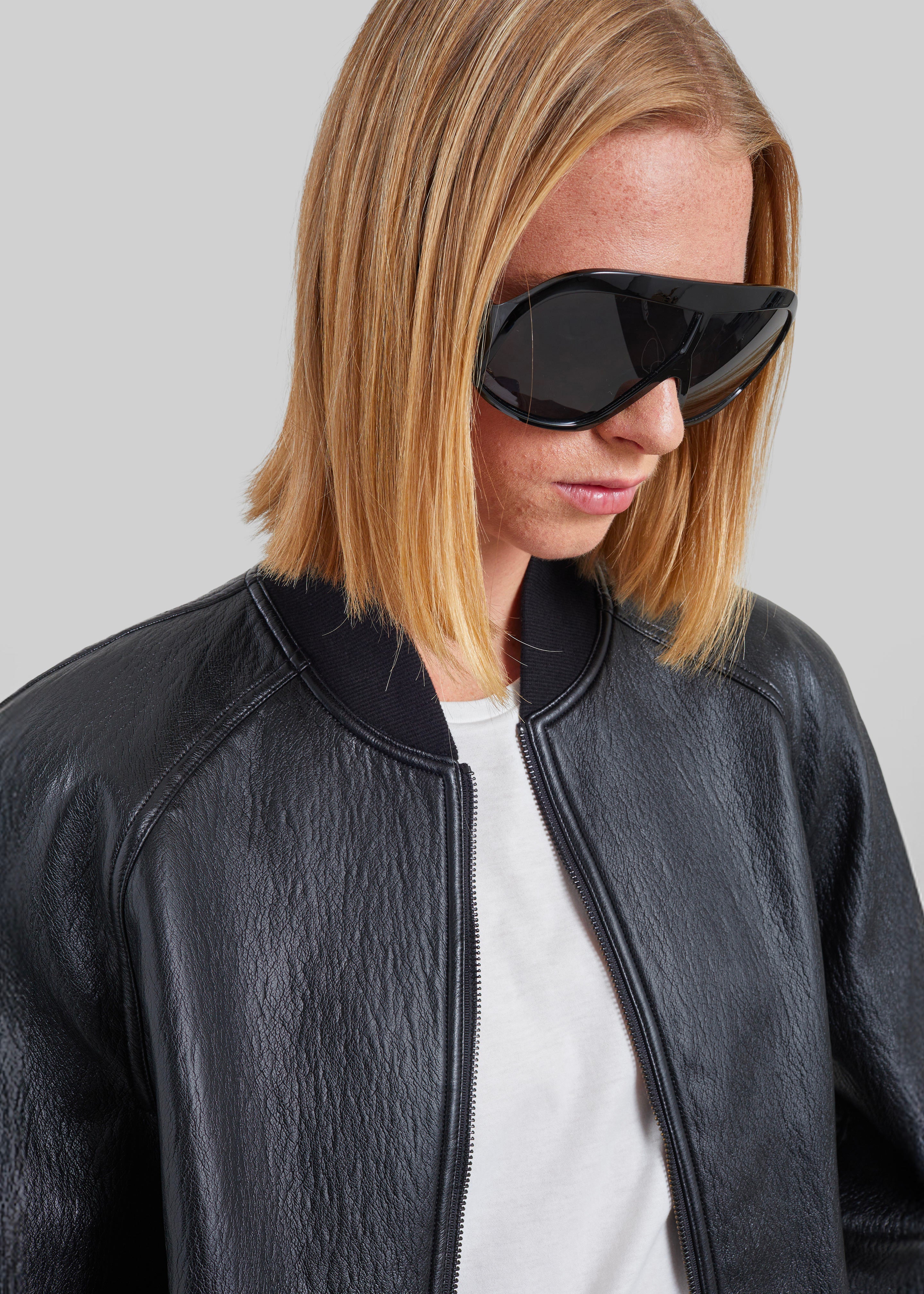 Alena Faux Leather Bomber Jacket - Black