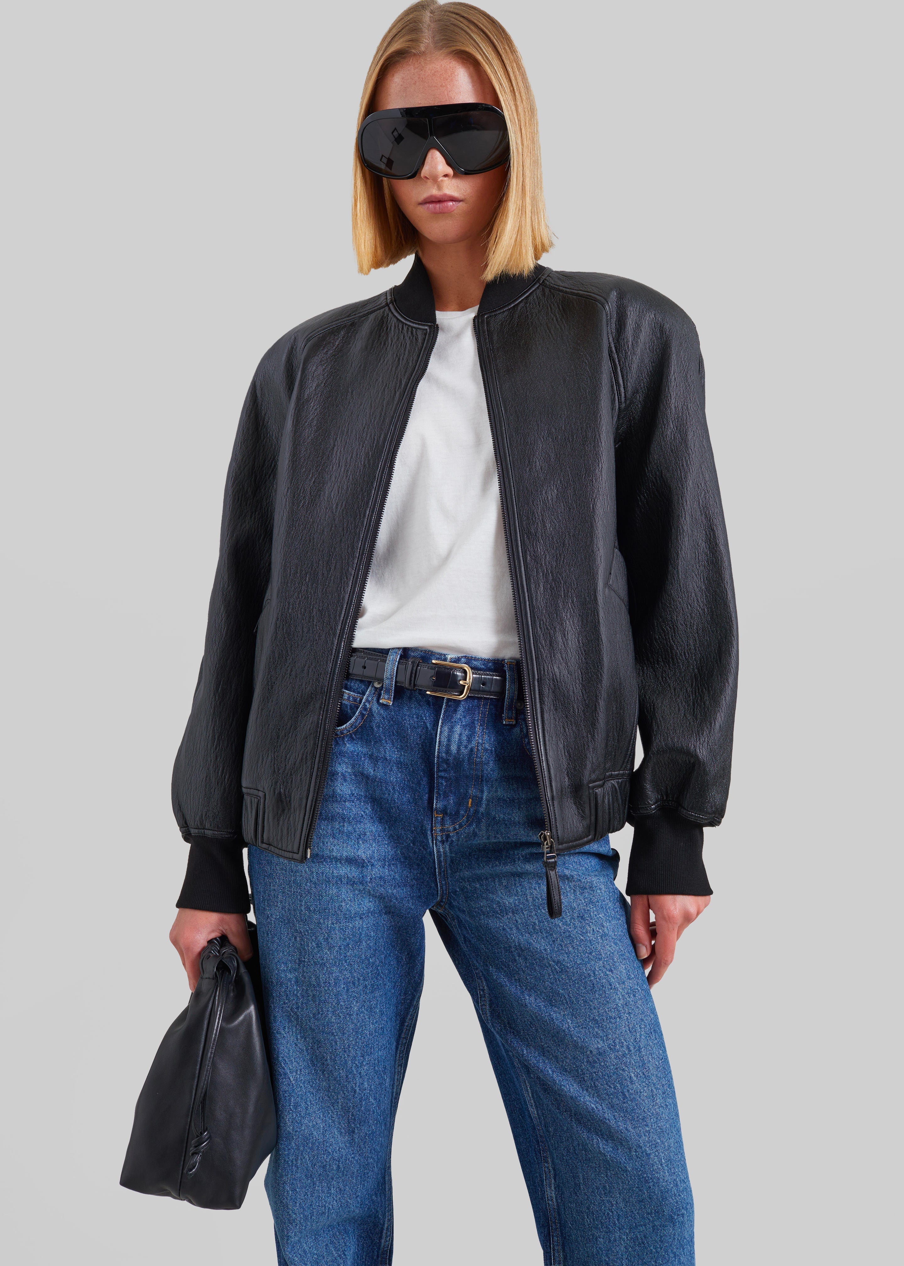 Alena Faux Leather Bomber Jacket - Black