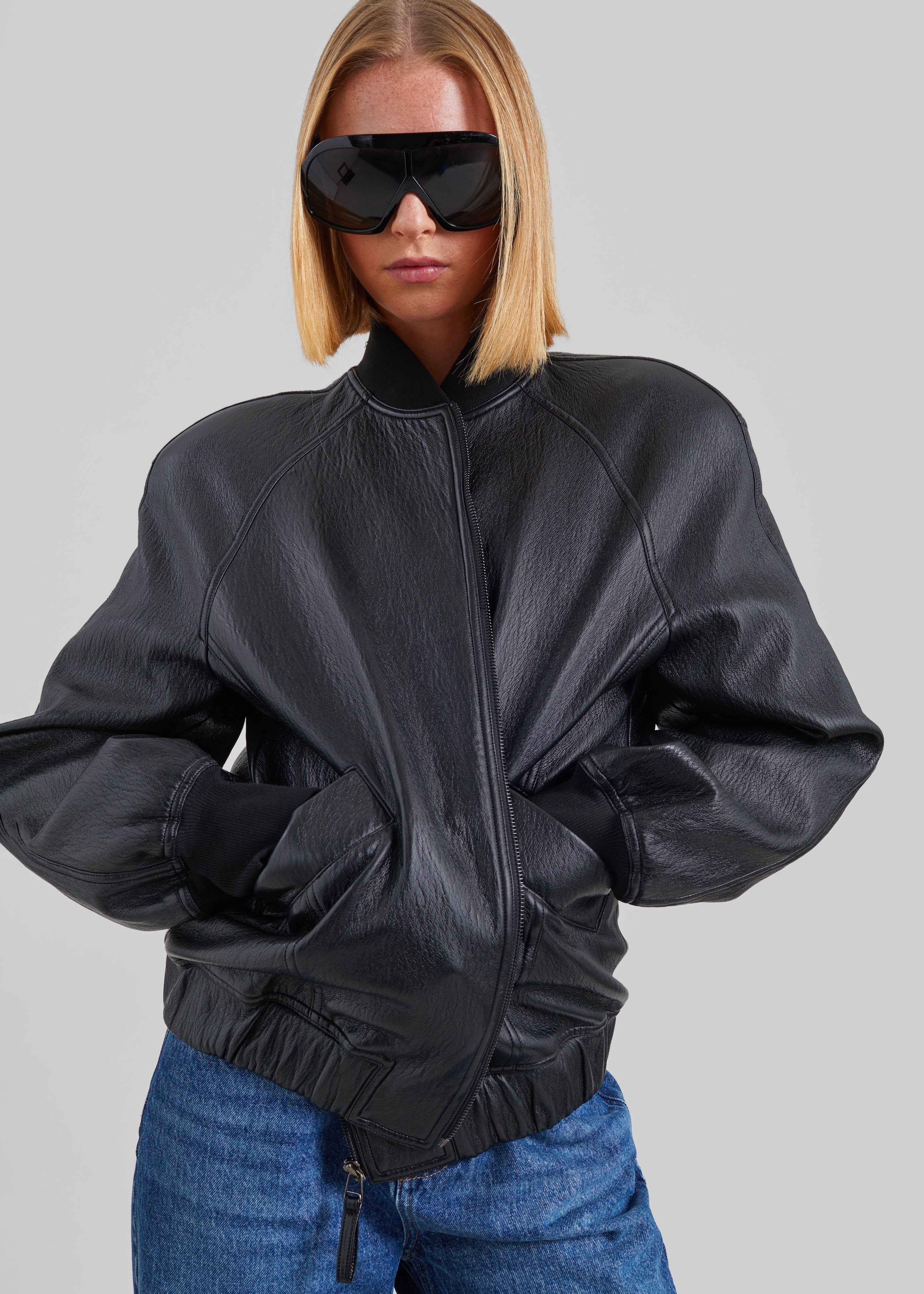 Alena Faux Leather Bomber Jacket - Black