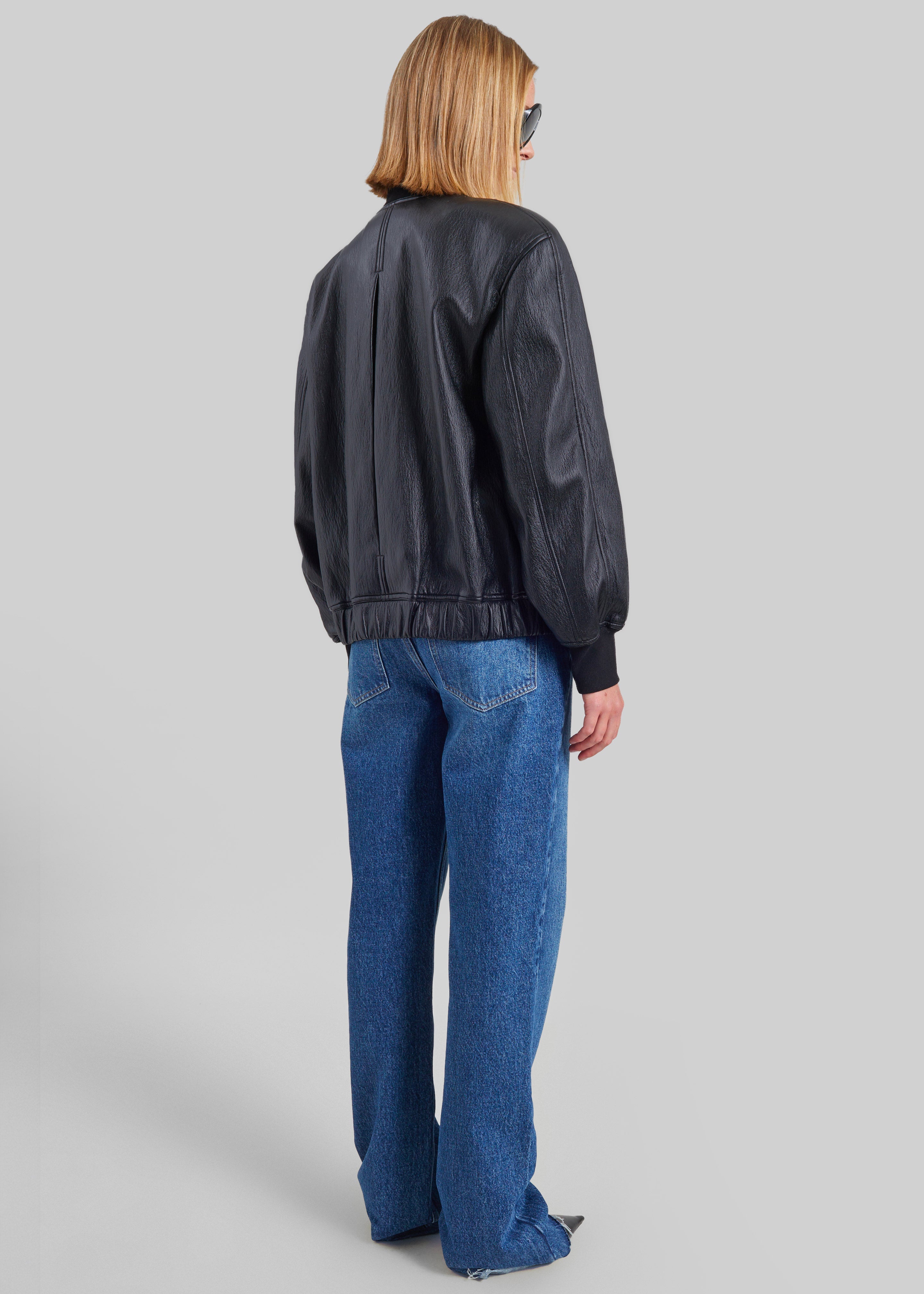 Alena Faux Leather Bomber Jacket - Black