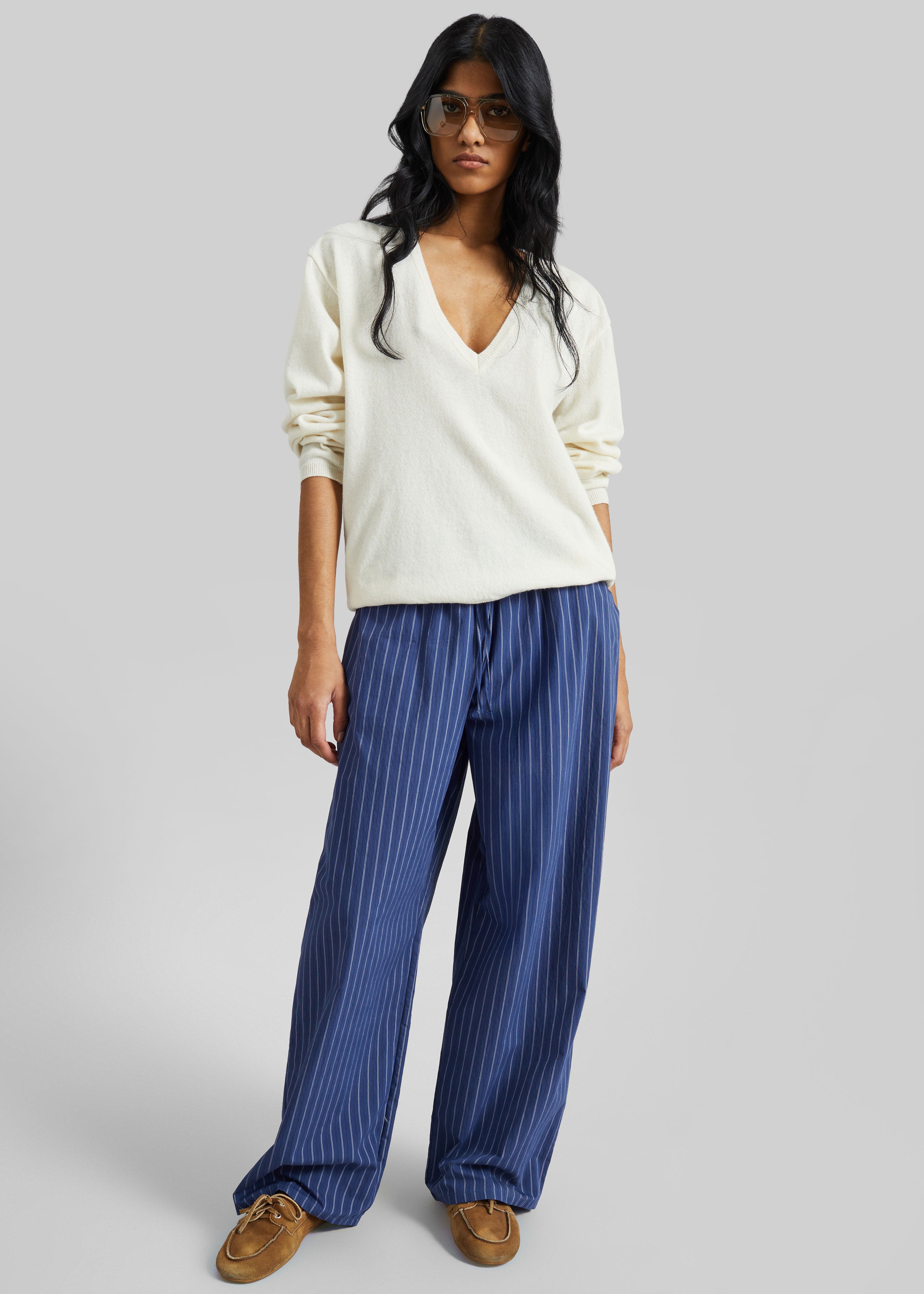 Almansa Drawstring Wide Pants - Blue Stripe