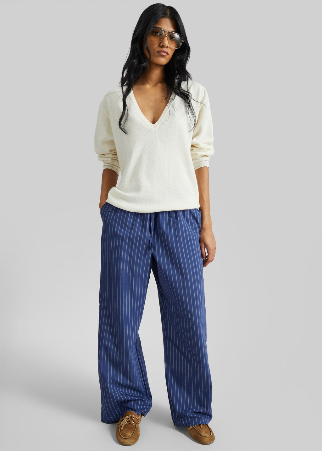 Almansa Drawstring Wide Pants - Blue Stripe