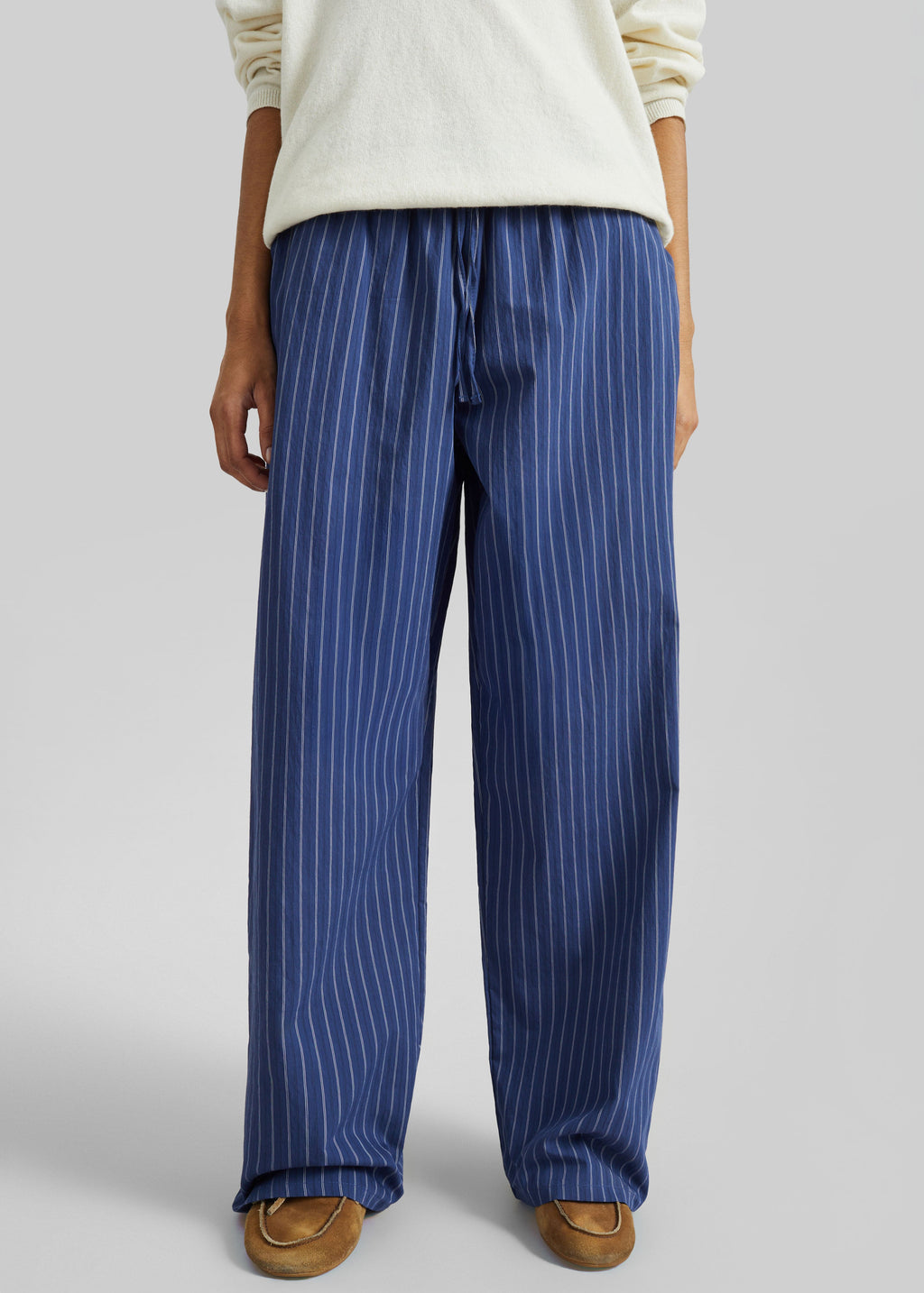 Almansa Drawstring Wide Pants - Blue Stripe