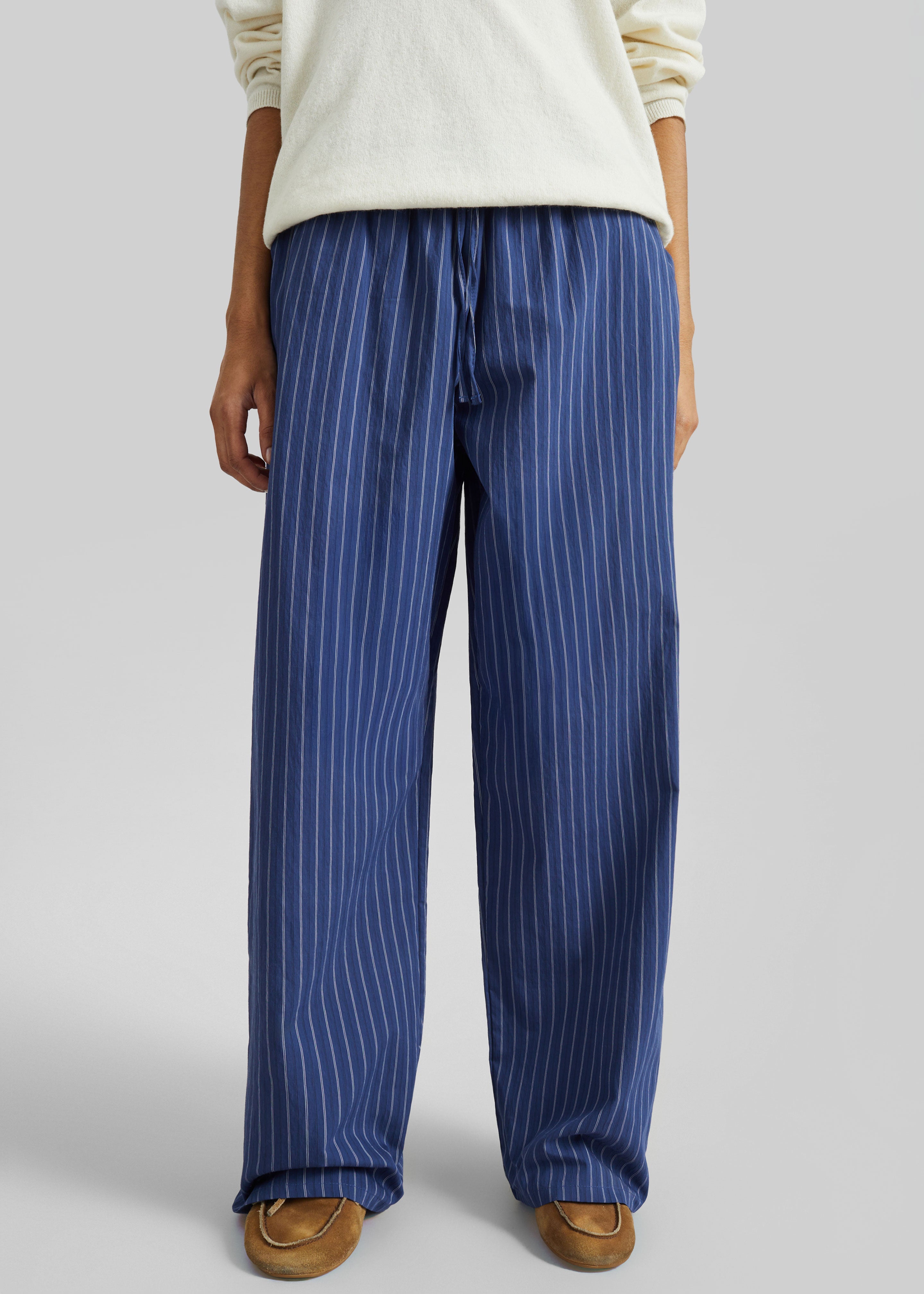 Almansa Drawstring Wide Pants - Blue Stripe