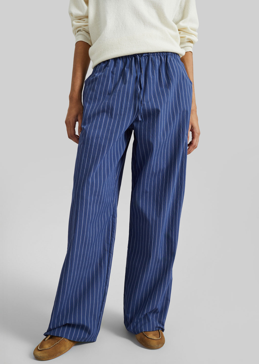 Almansa Drawstring Wide Pants - Blue Stripe