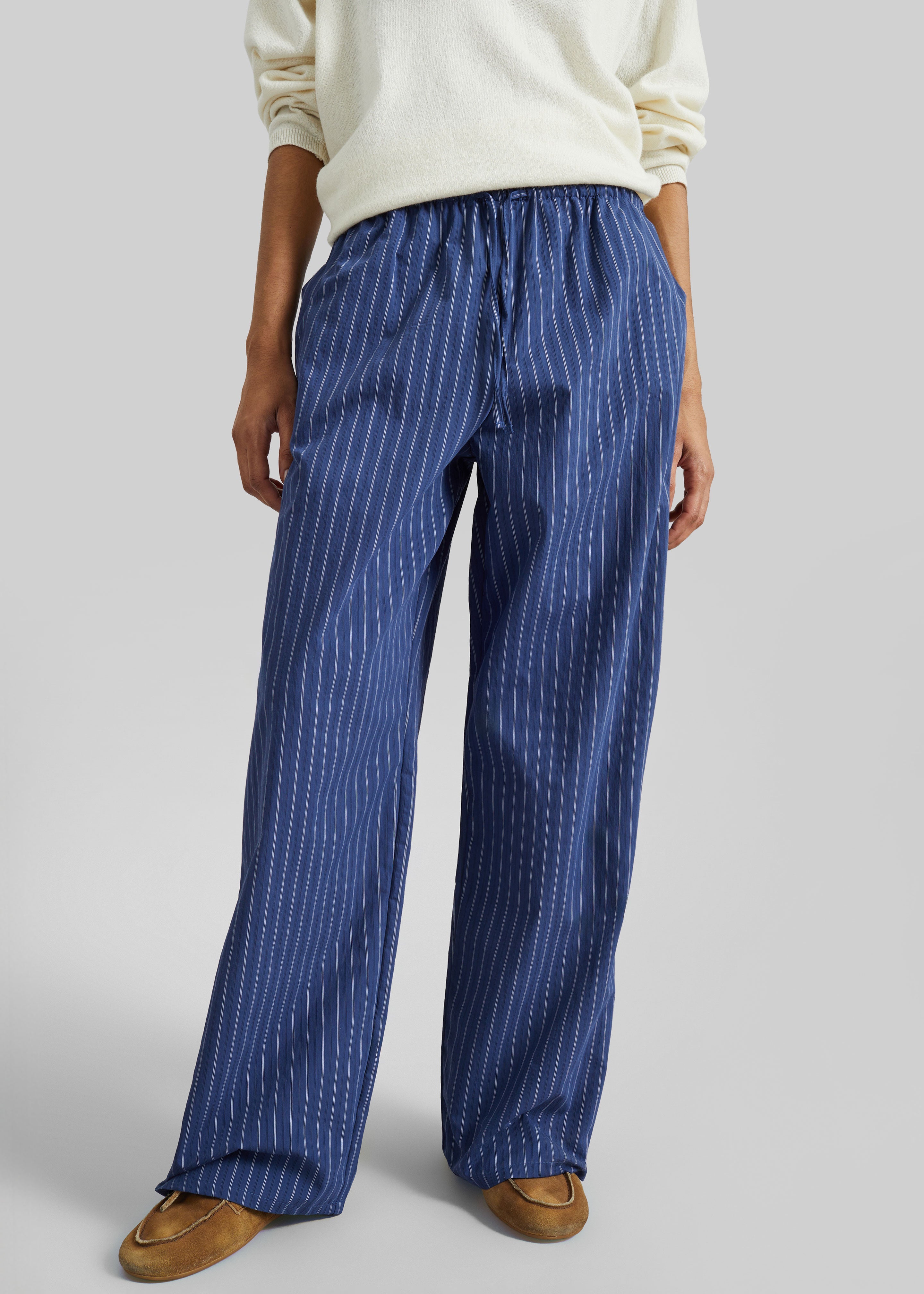 Almansa Drawstring Wide Pants - Blue Stripe