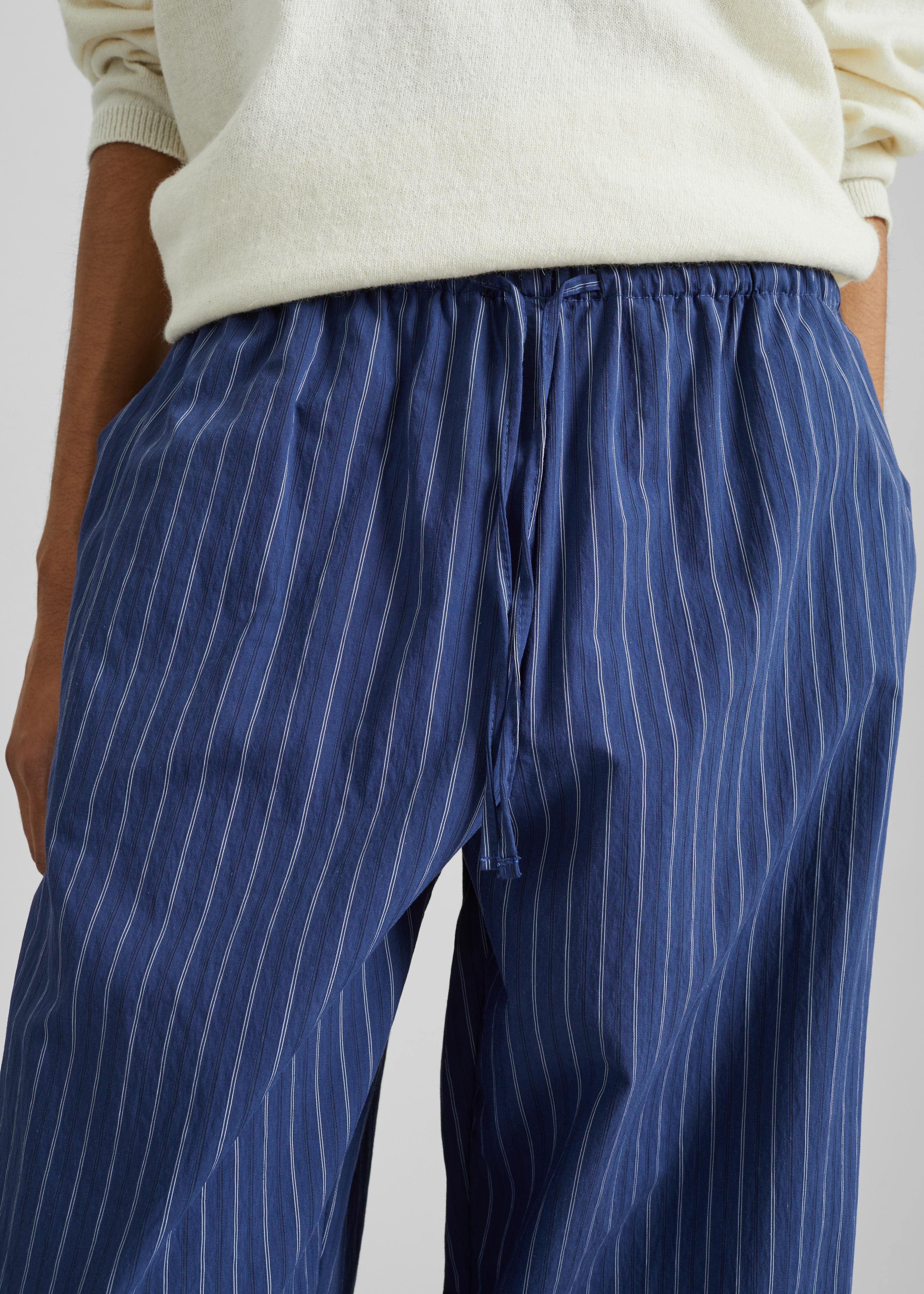 Almansa Drawstring Wide Pants - Blue Stripe