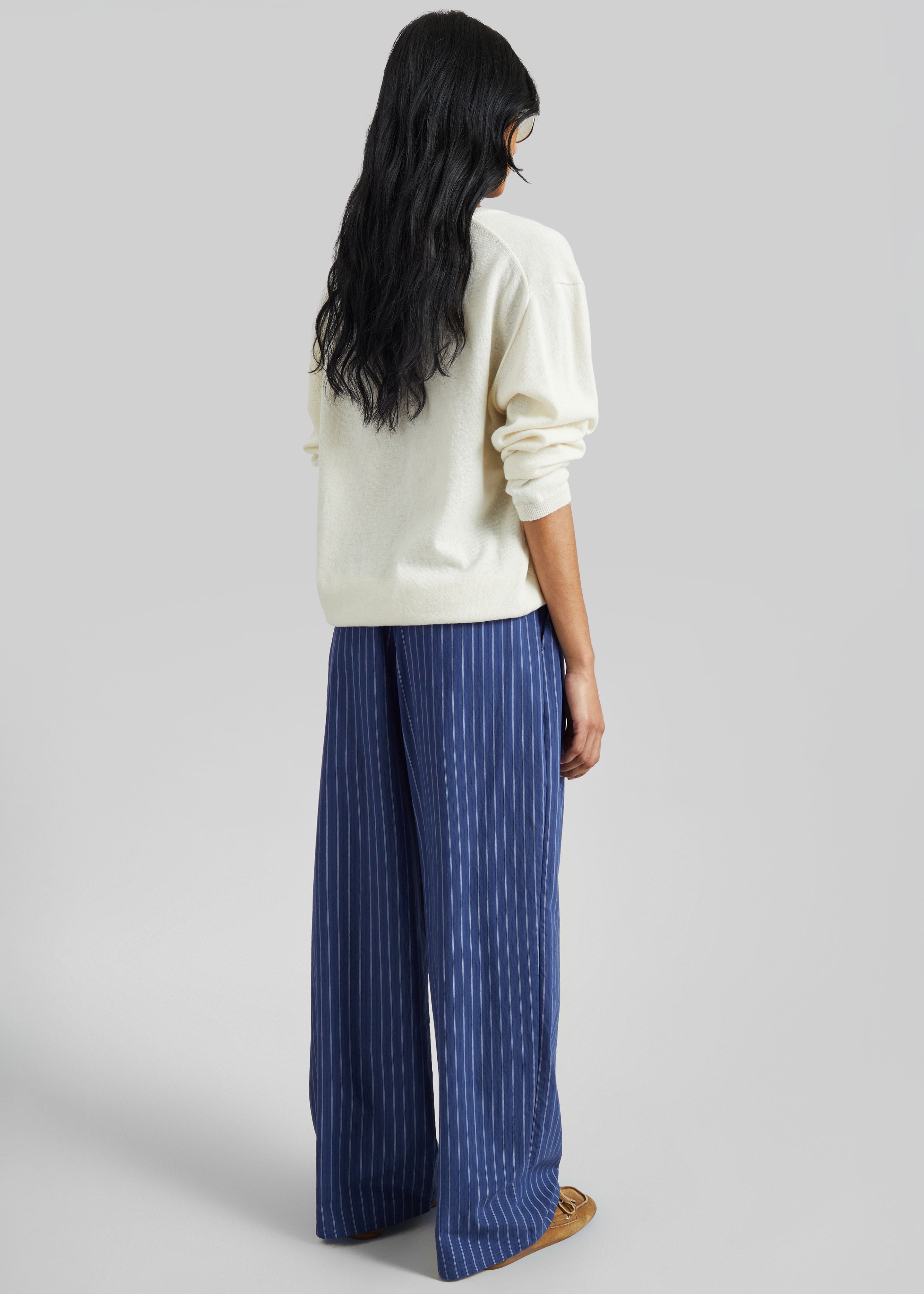 Almansa Drawstring Wide Pants - Blue Stripe