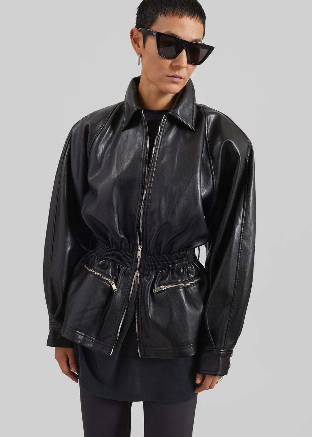 Annette Faux Leather Peplum Jacket - Black