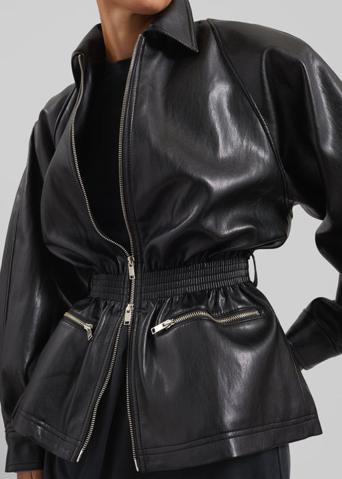 Annette Faux Leather Peplum Jacket - Black
