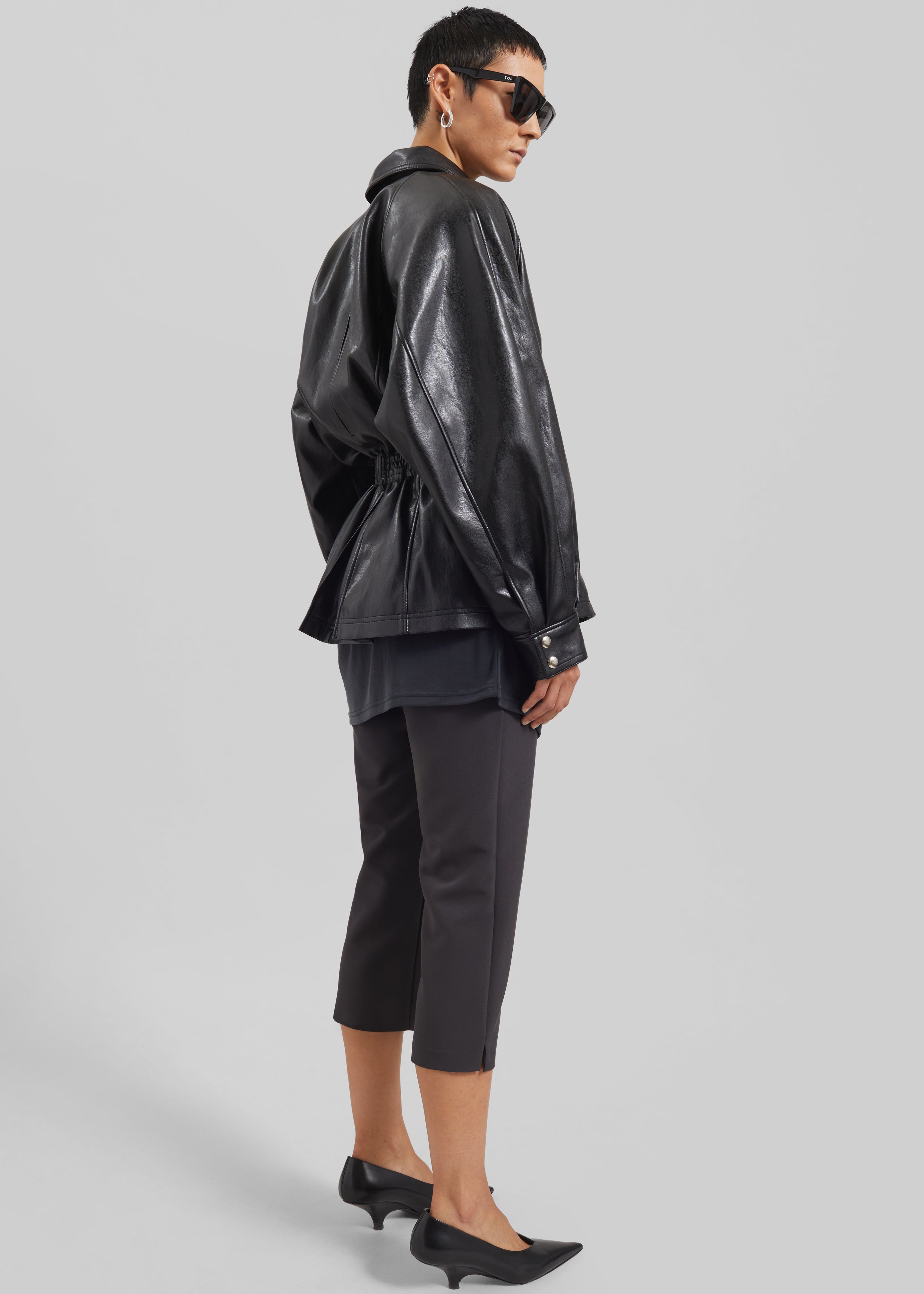 Annette Faux Leather Peplum Jacket - Black