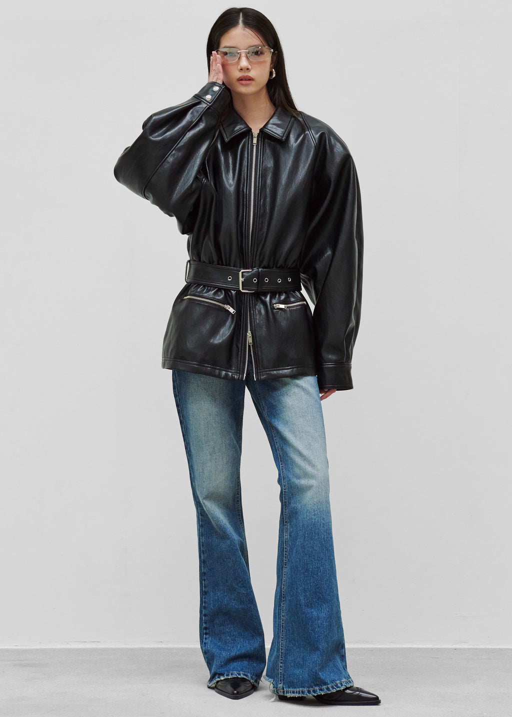 Annette Faux Leather Peplum Jacket - Black