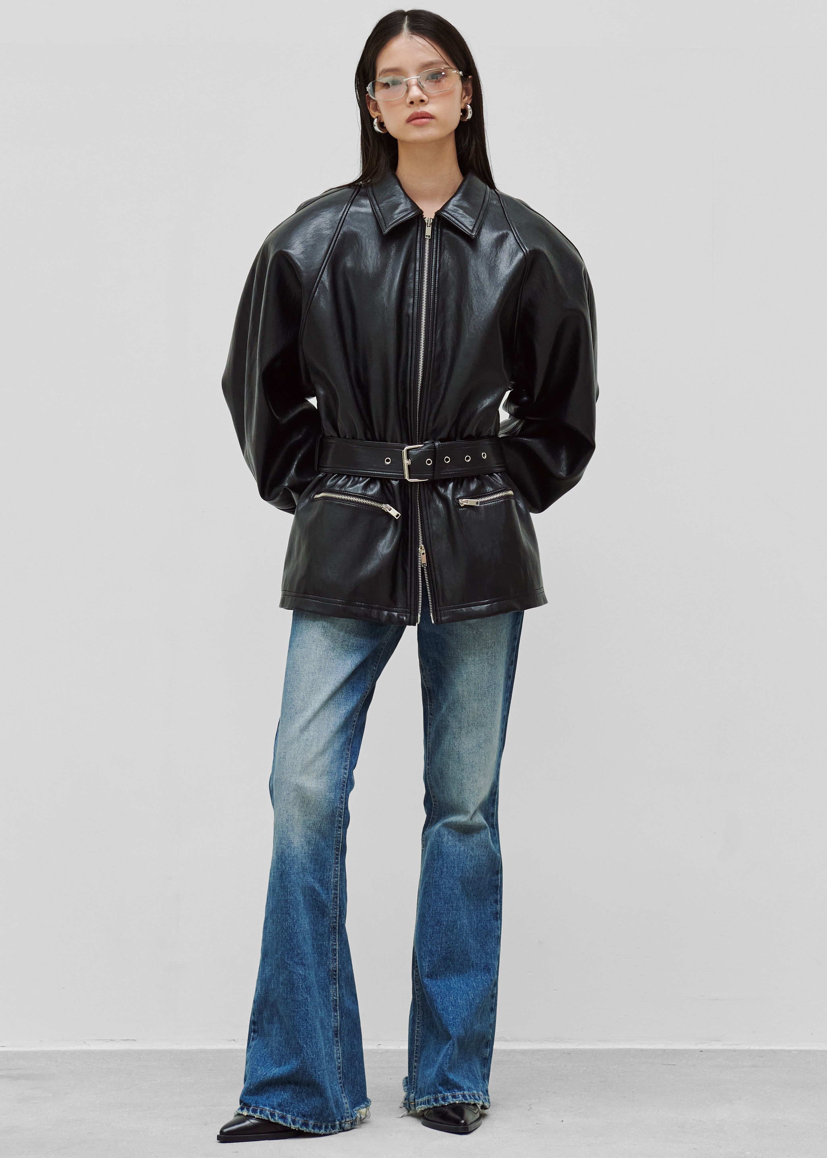 Annette Faux Leather Peplum Jacket - Black