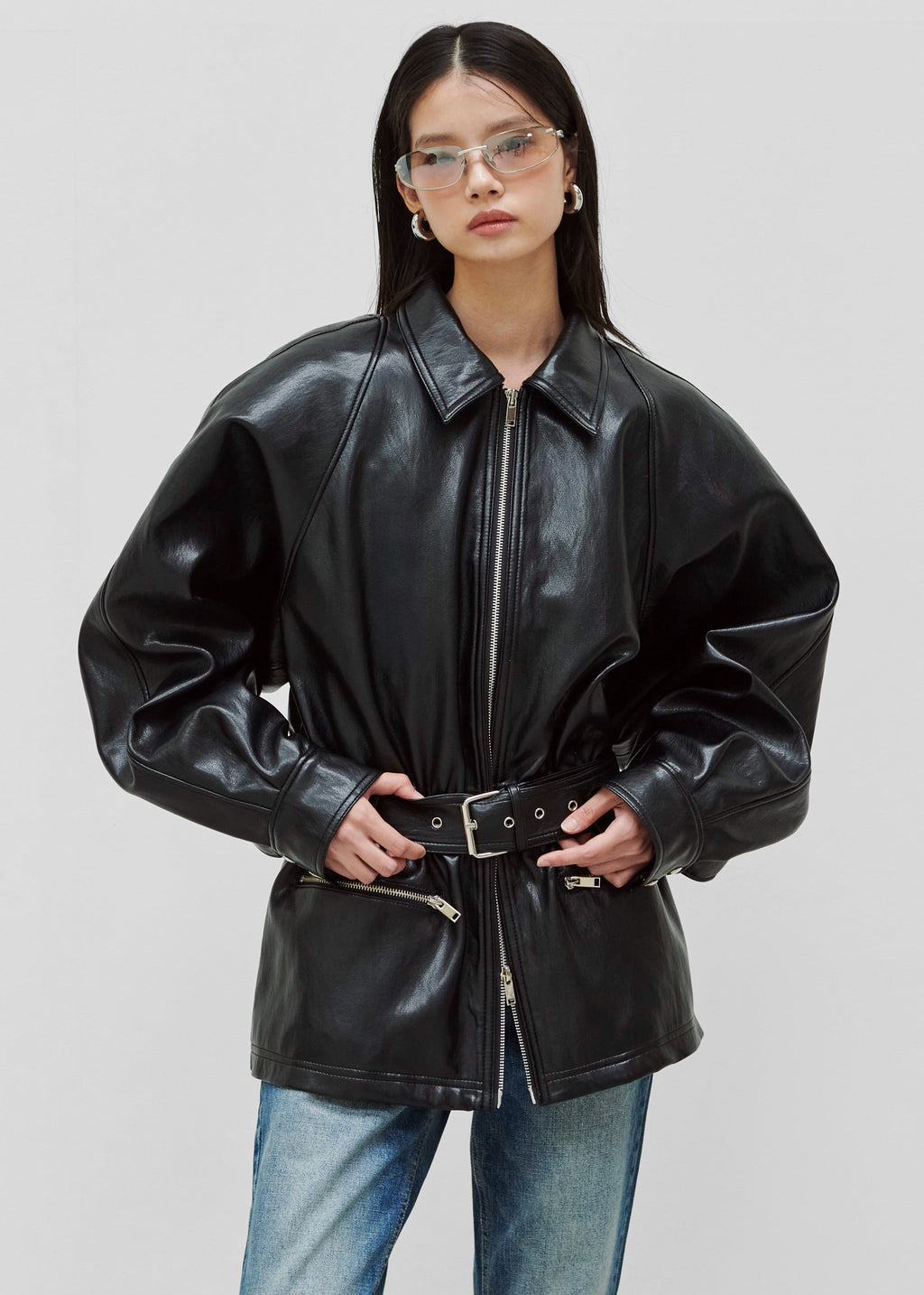 Annette Faux Leather Peplum Jacket - Black
