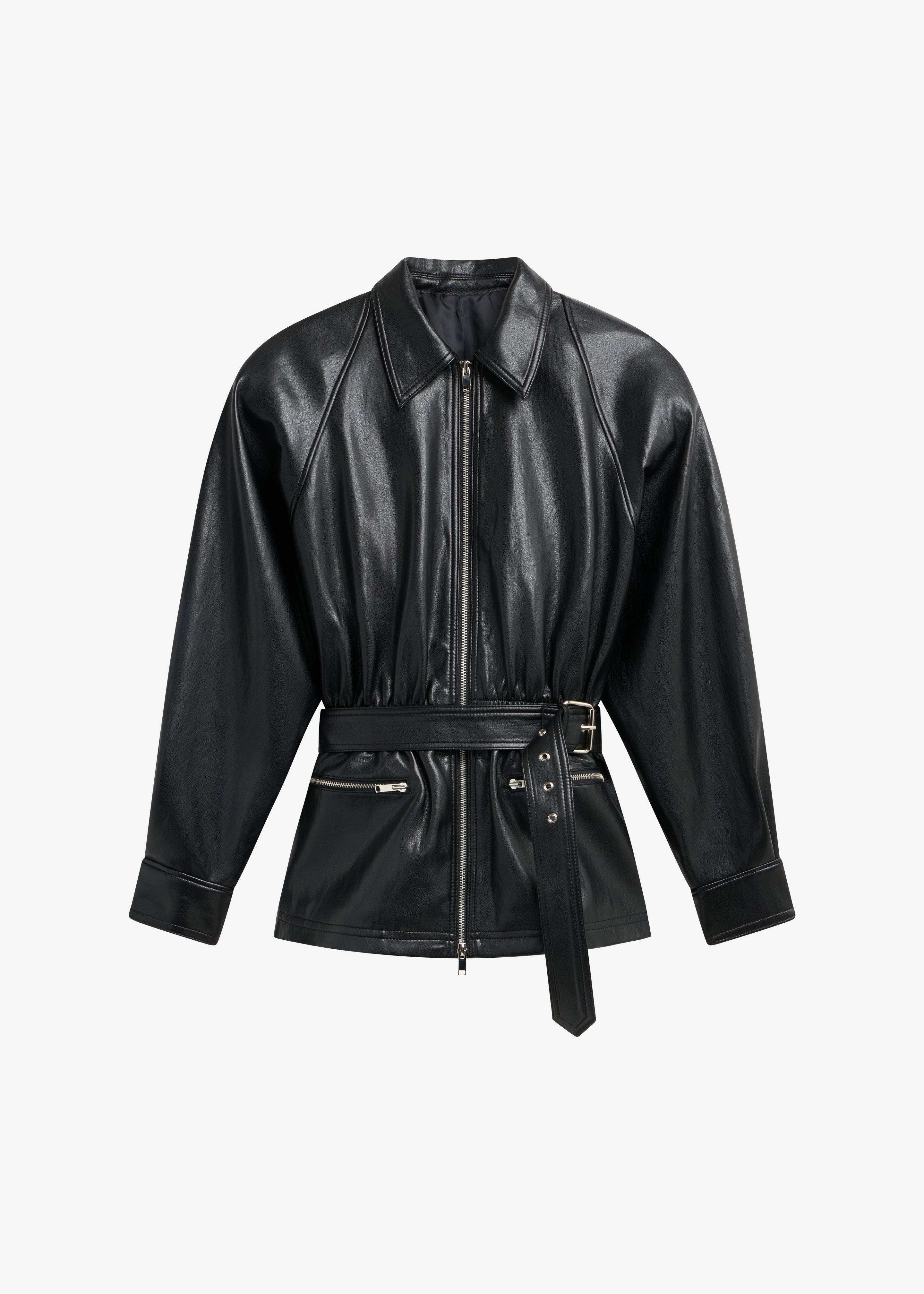 Annette Faux Leather Peplum Jacket - Black
