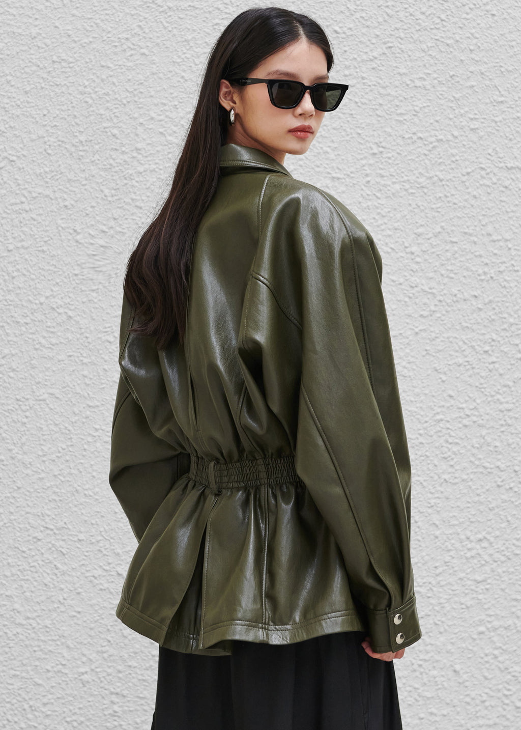 Annette Faux Leather Peplum Jacket - Olive