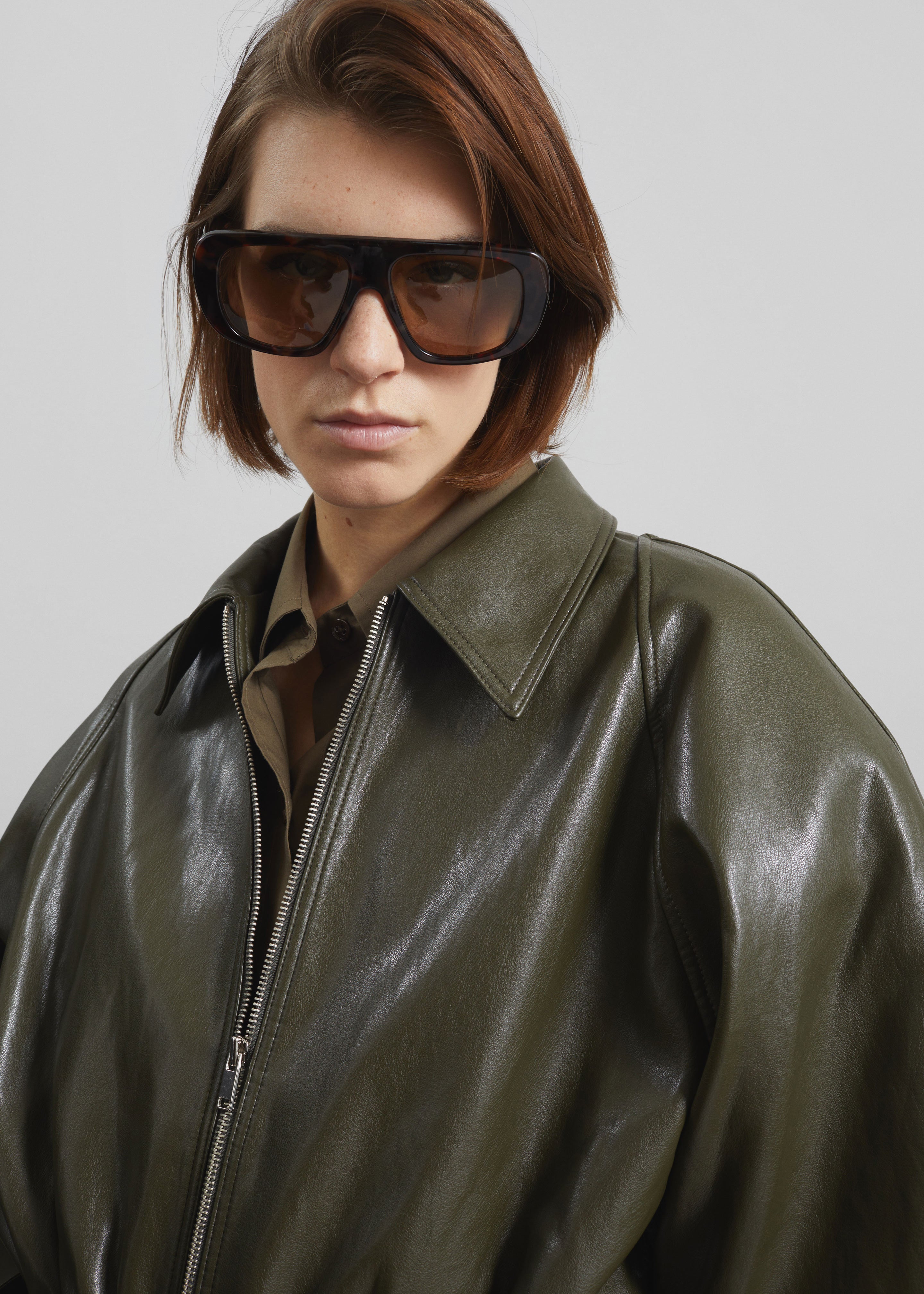 Annette Faux Leather Peplum Jacket - Olive