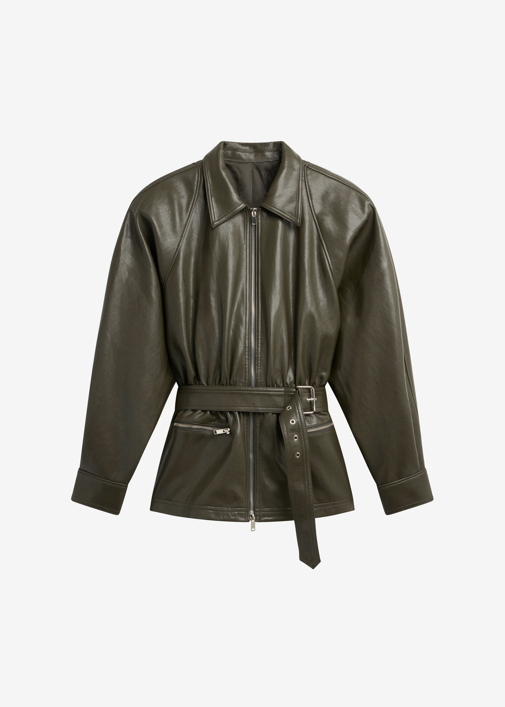 Annette Faux Leather Peplum Jacket - Olive