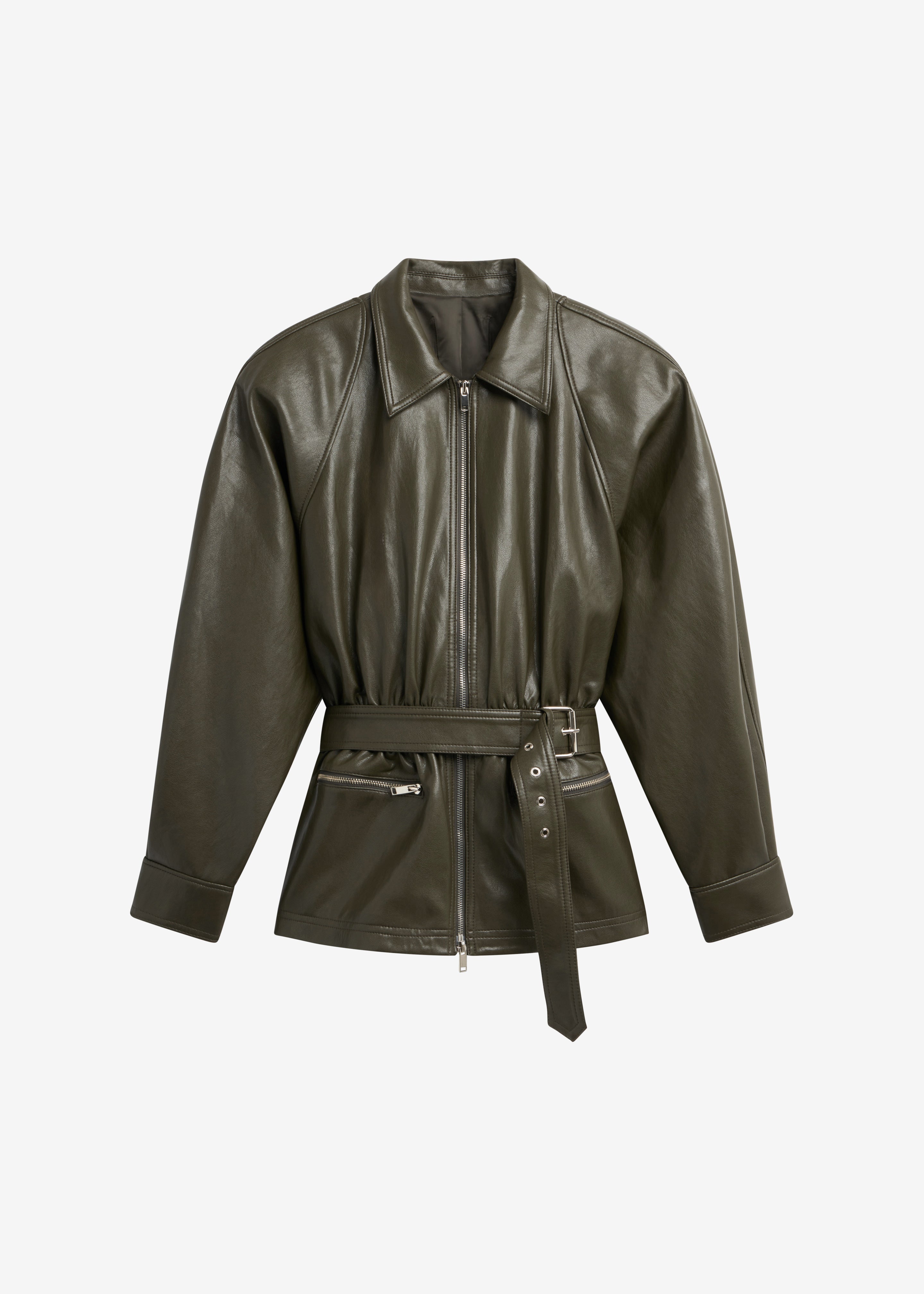 Annette Faux Leather Peplum Jacket - Olive
