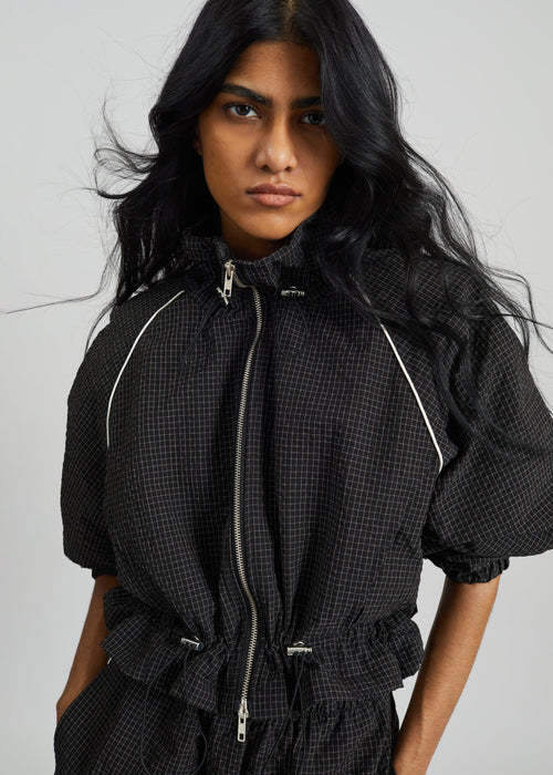 Arizona Seersucker Drawstring Track Jacket - Checked Black