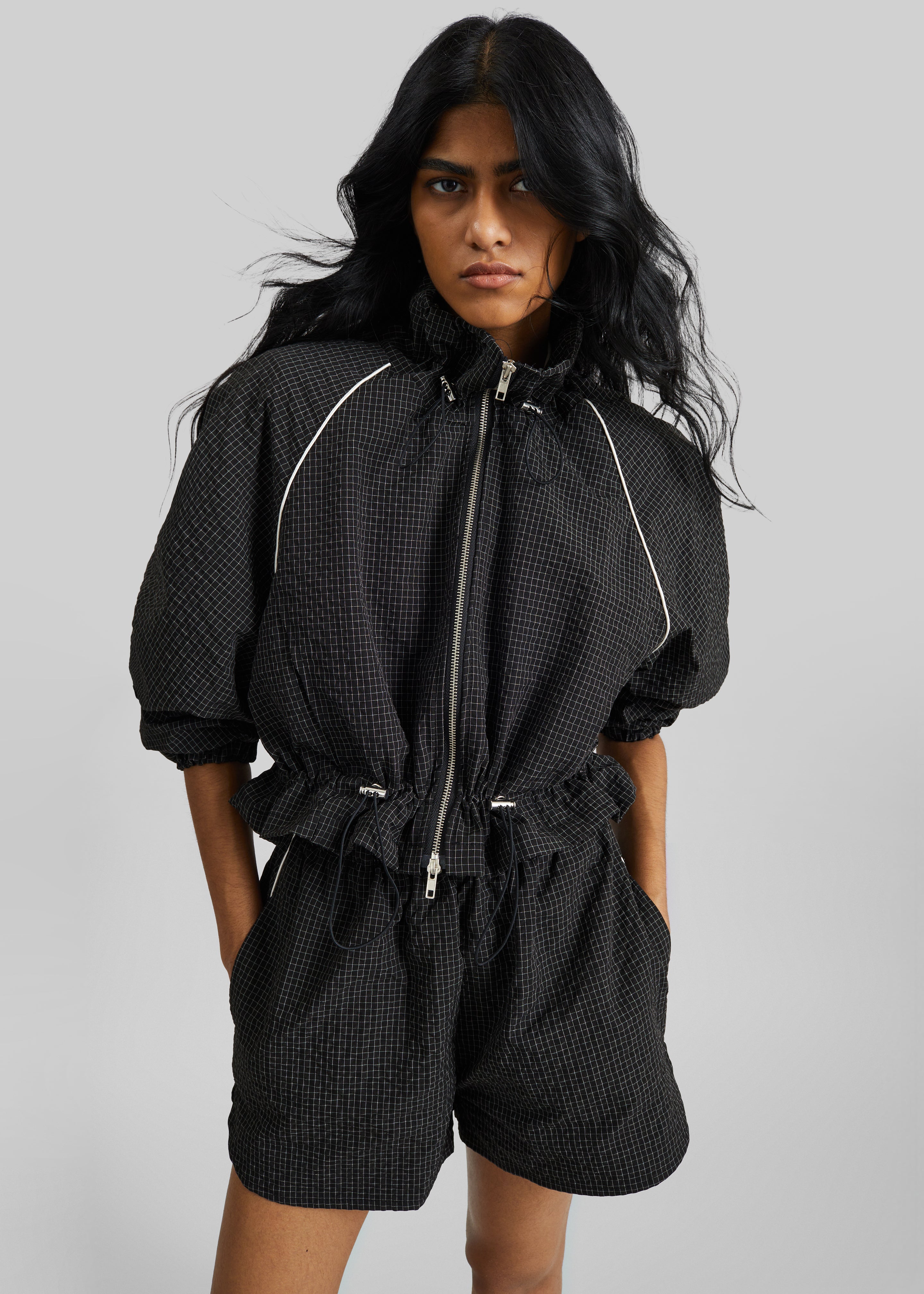 Arizona Seersucker Drawstring Track Jacket - Checked Black