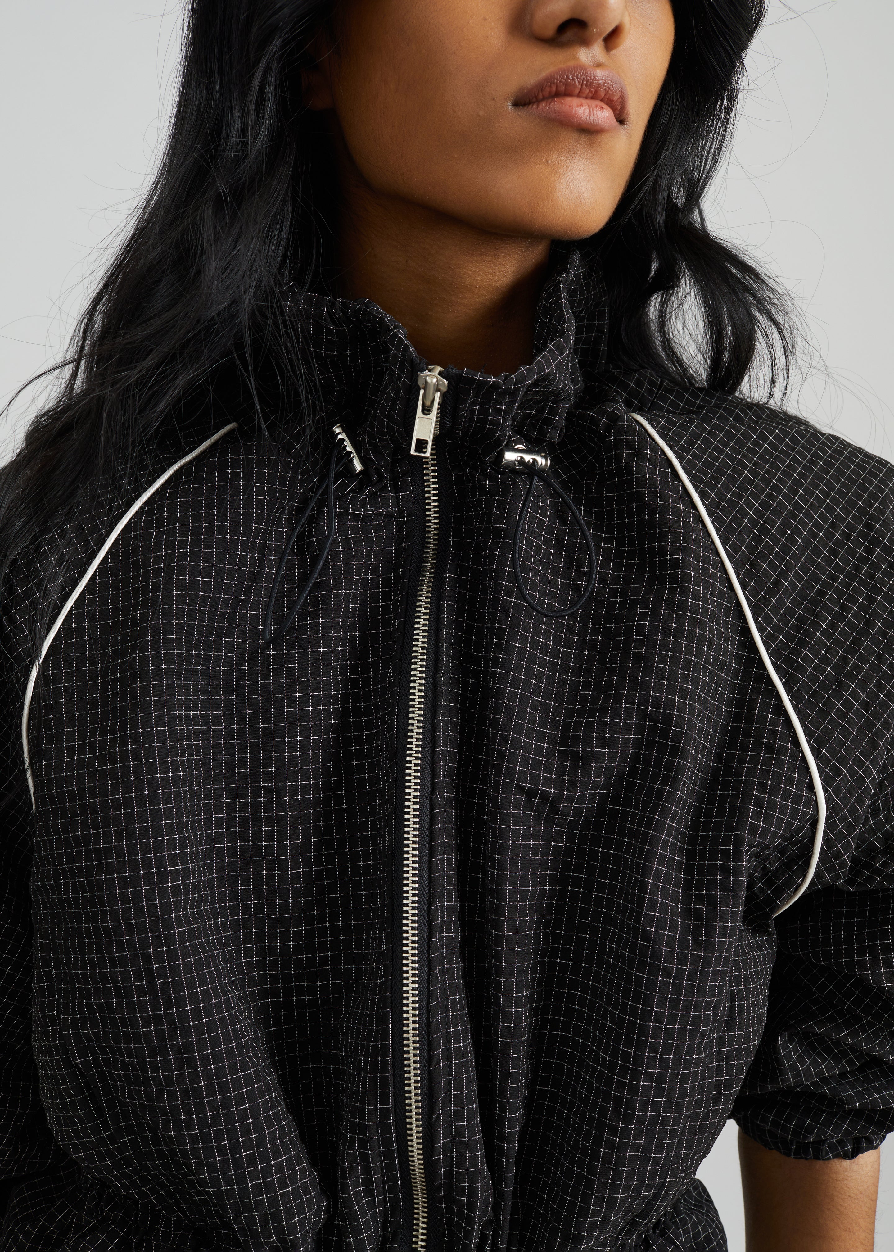 Arizona Seersucker Drawstring Track Jacket - Checked Black