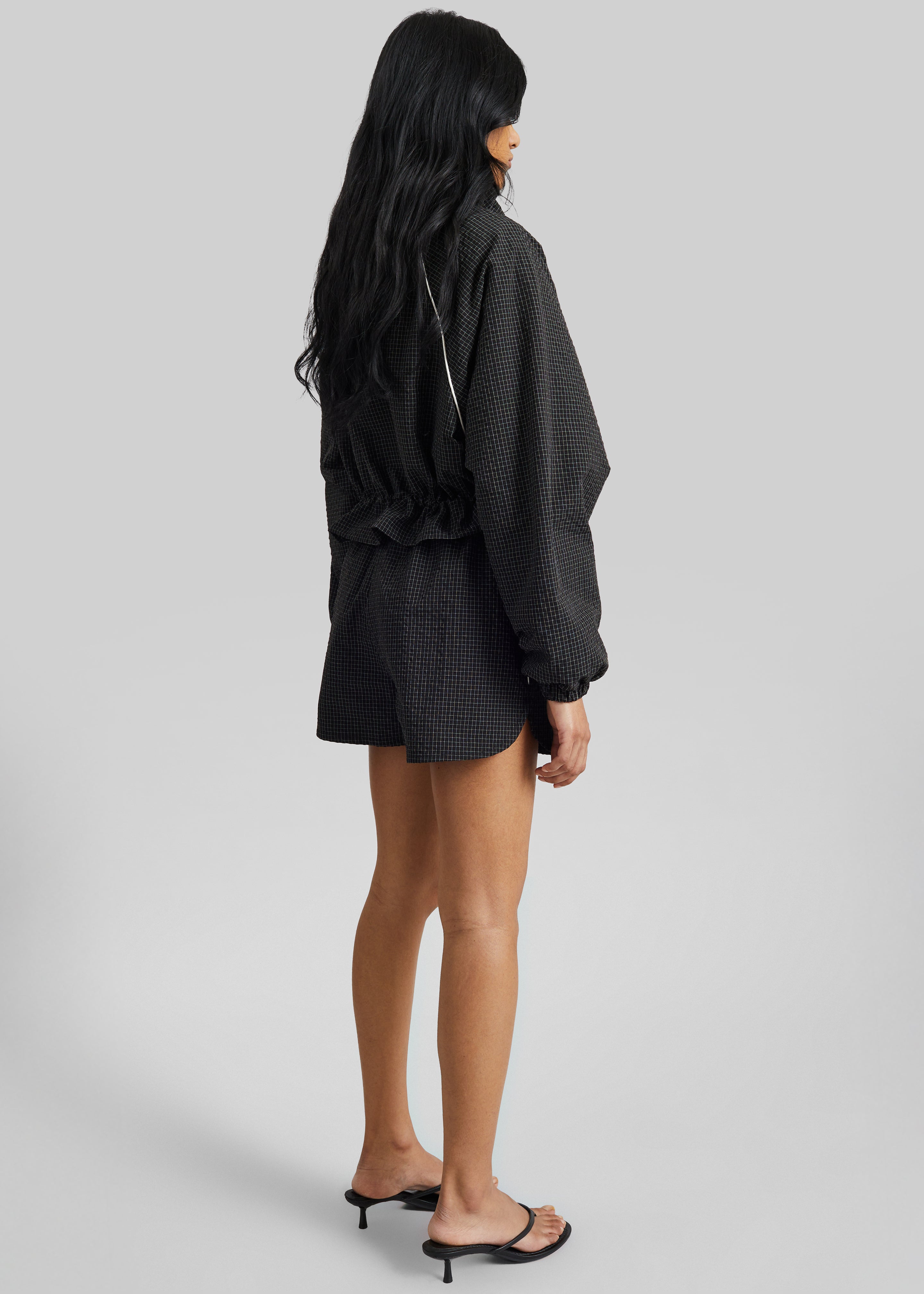 Arizona Seersucker Drawstring Track Jacket - Checked Black