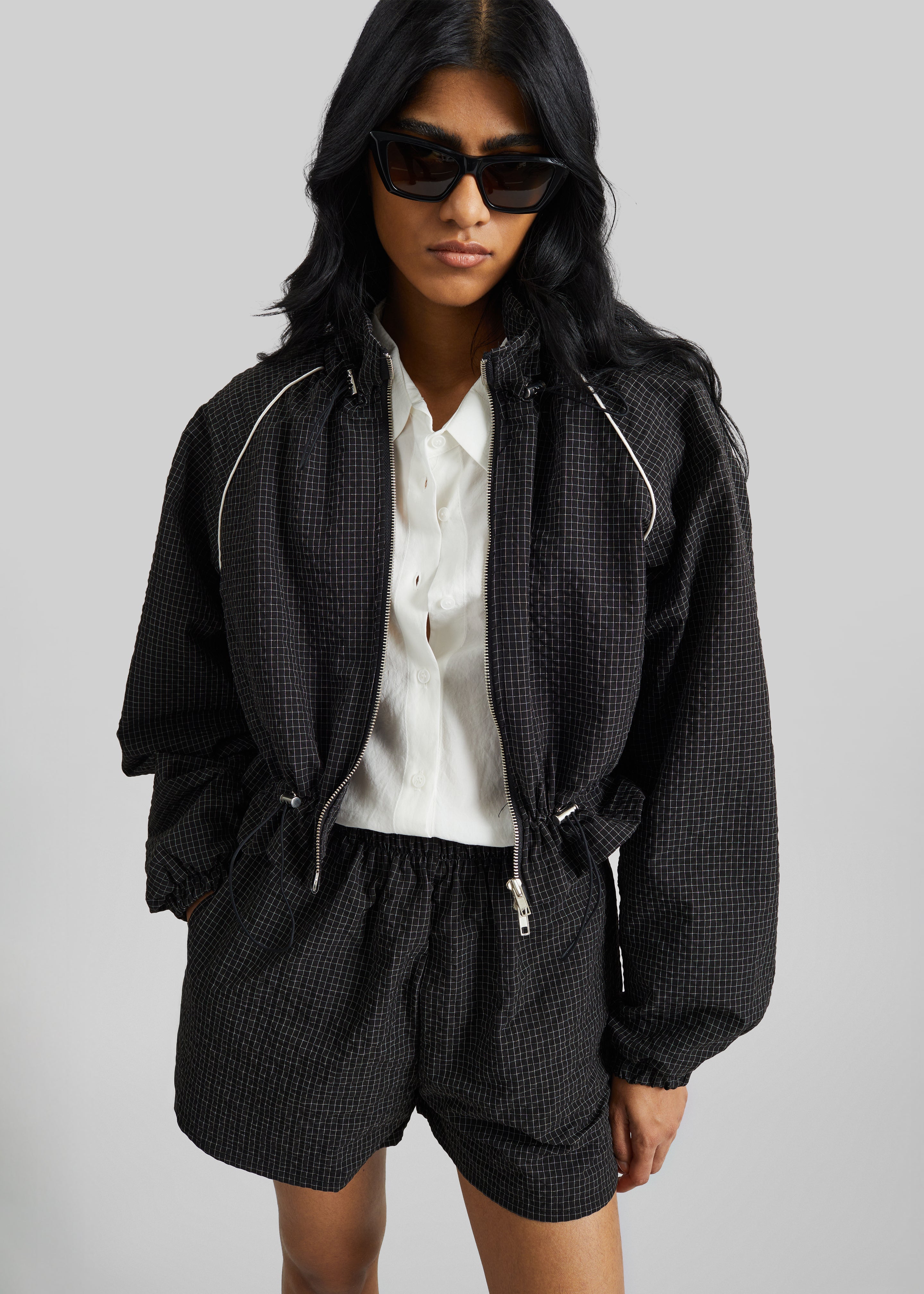 Arizona Seersucker Drawstring Track Jacket - Checked Black