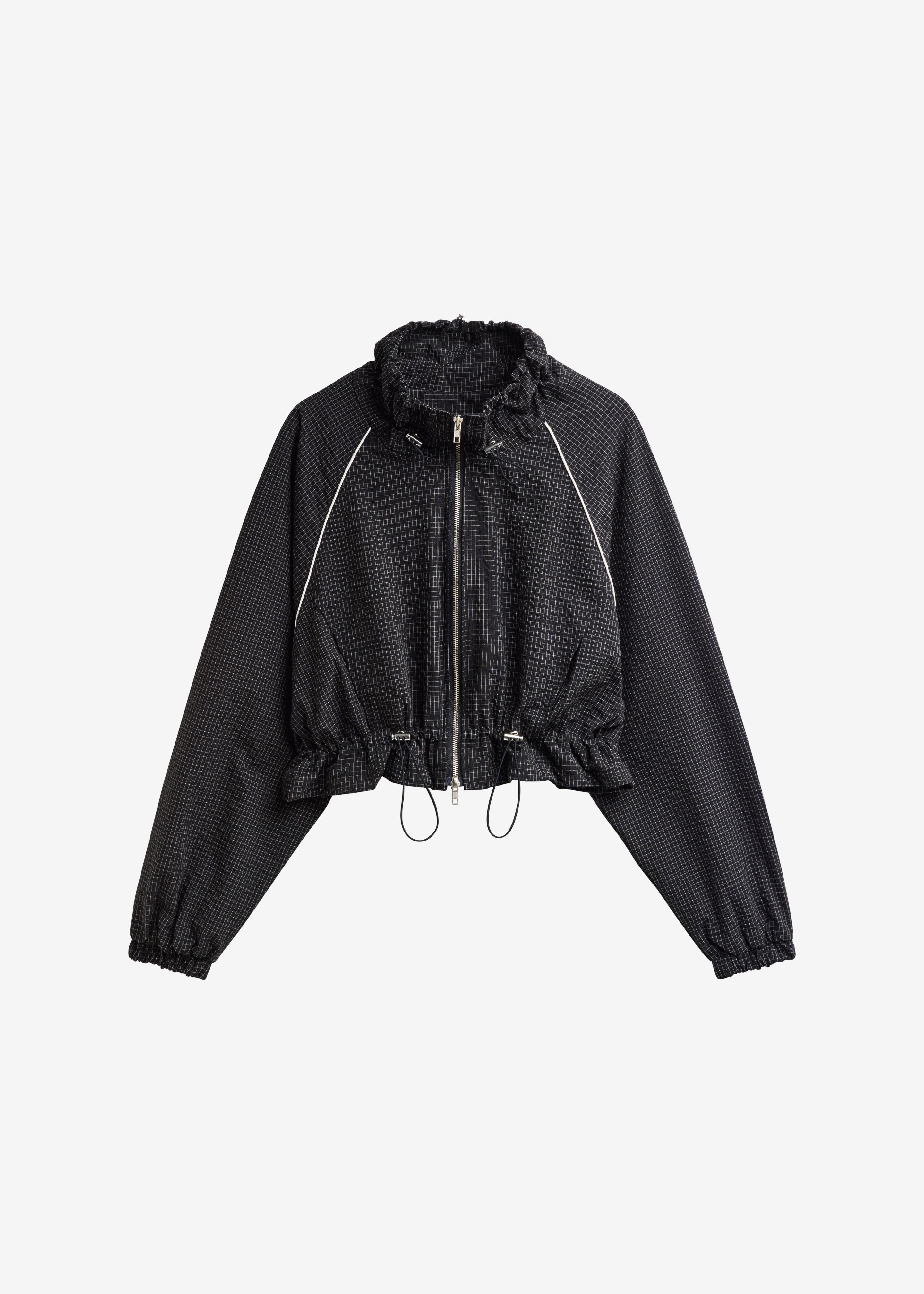 Arizona Seersucker Drawstring Track Jacket - Checked Black