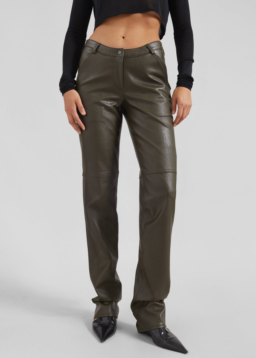 Ascona Faux Leather Pants - Dark Olive