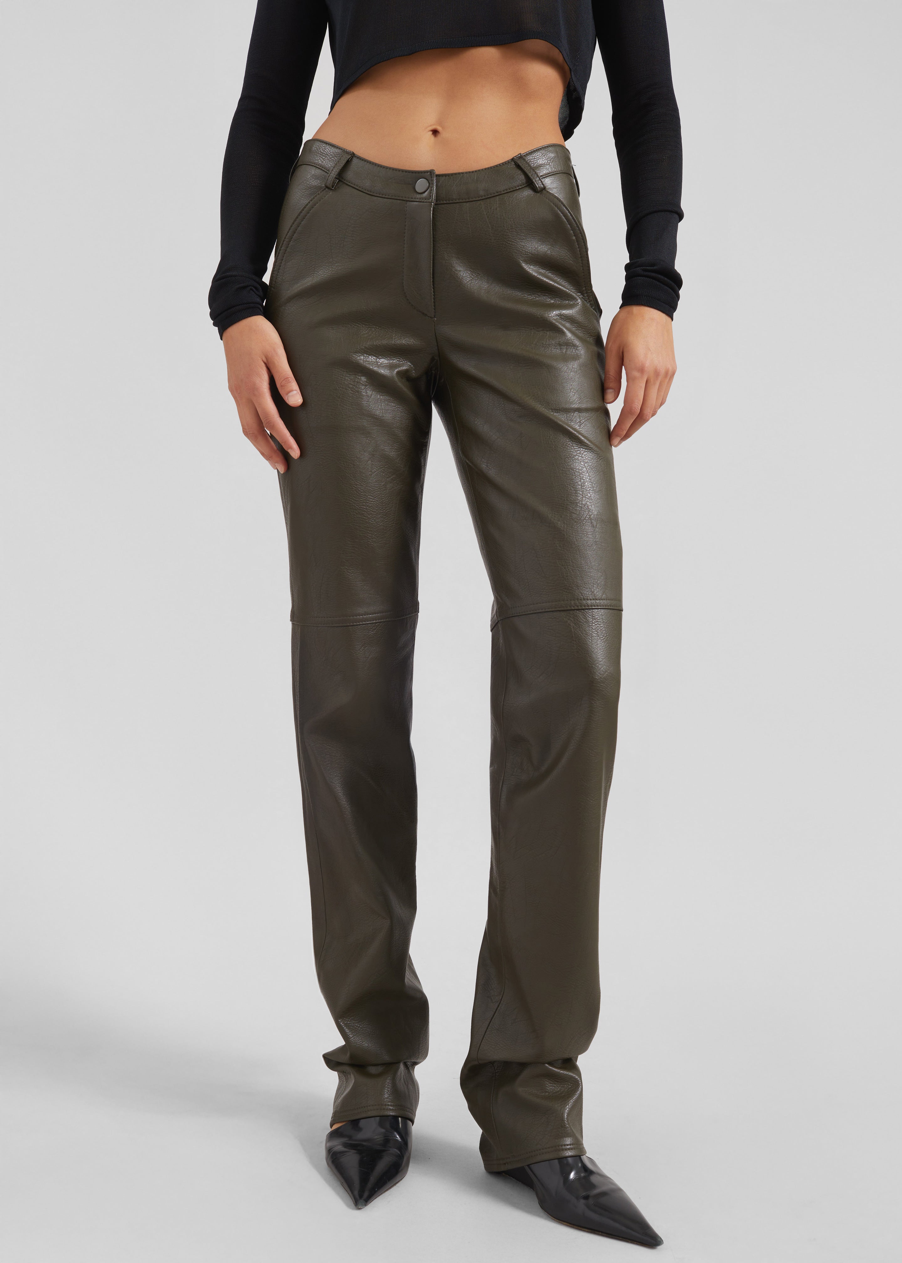 Ascona Faux Leather Pants - Dark Olive