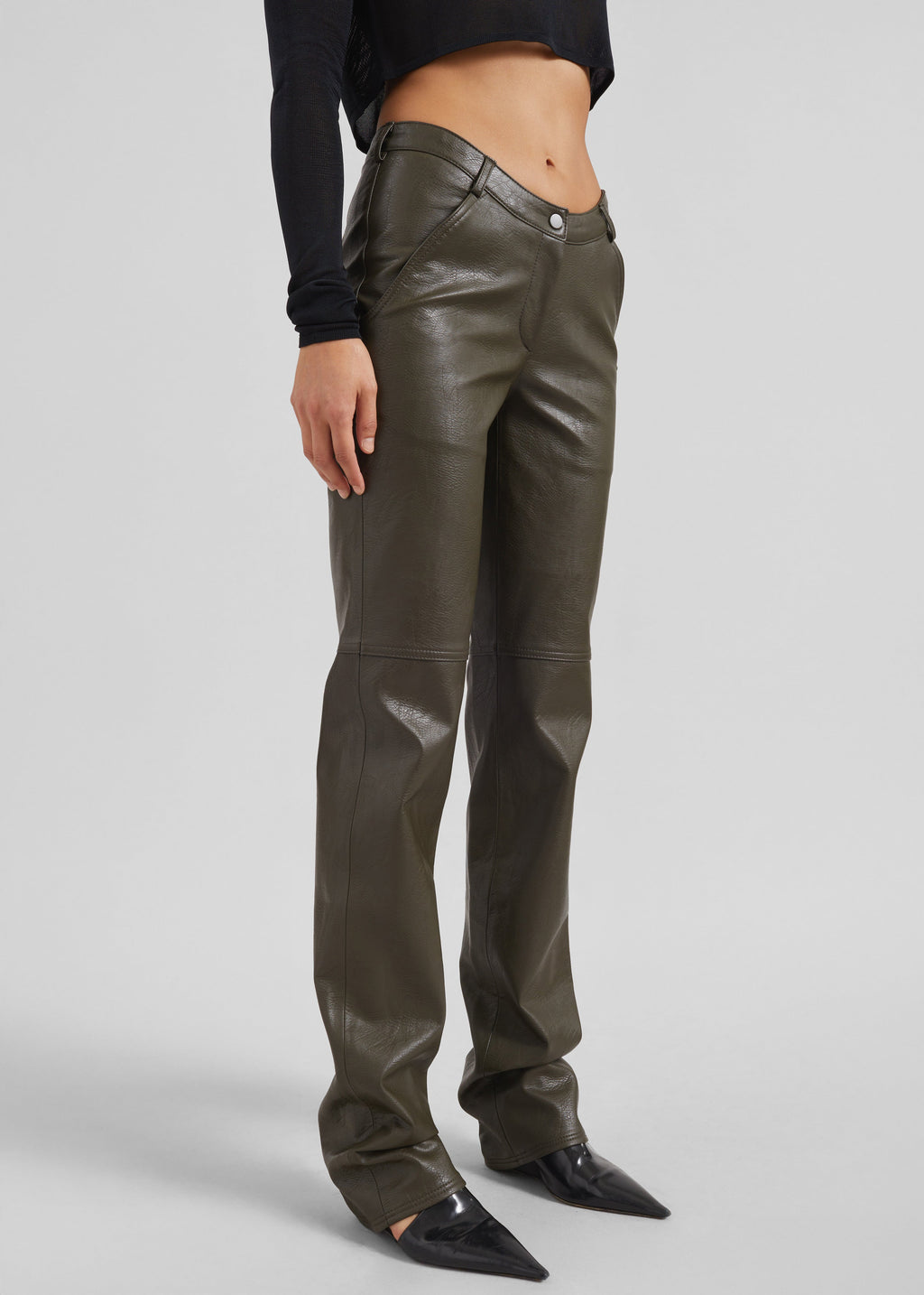 Ascona Faux Leather Pants - Dark Olive