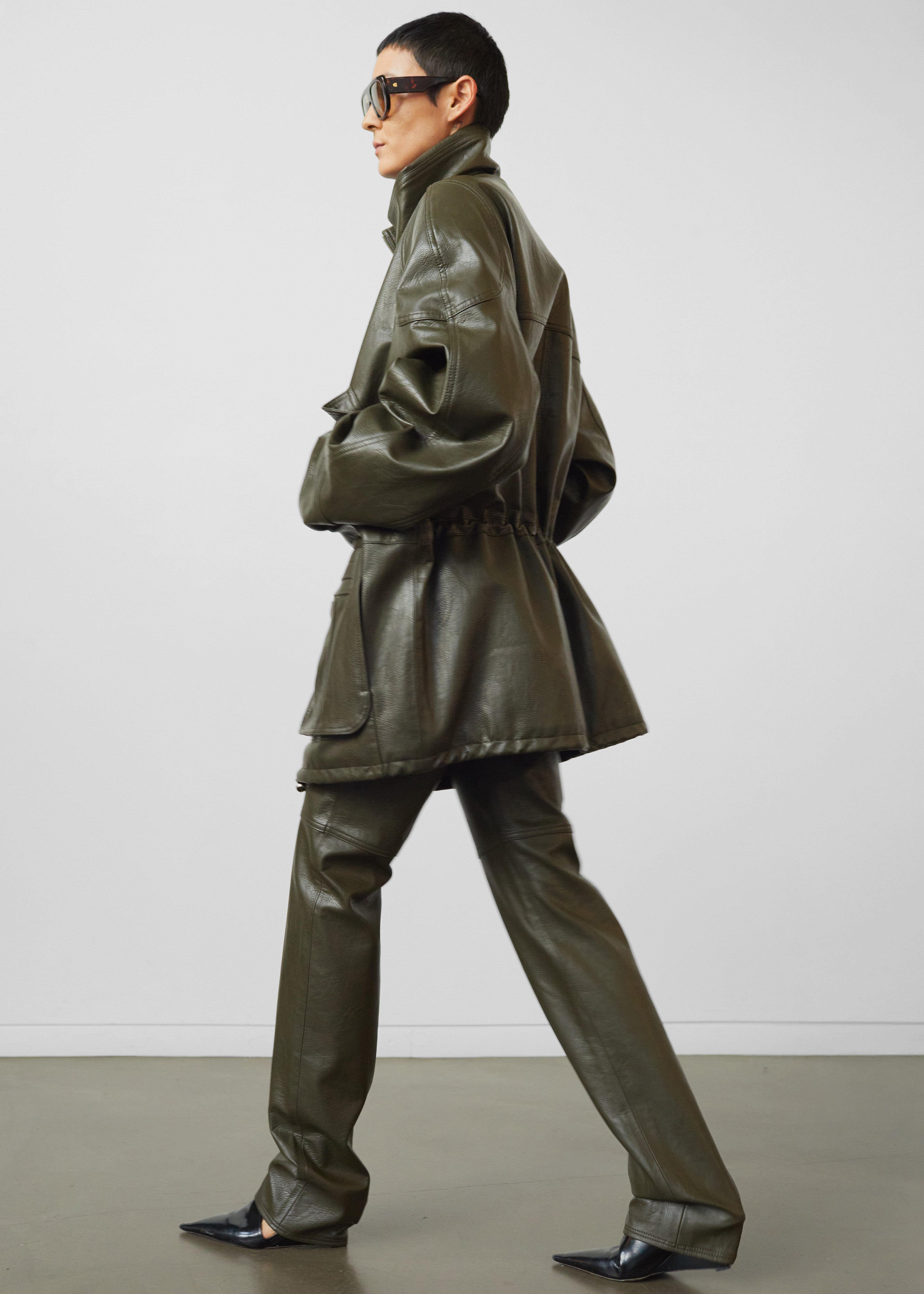 Ascona Faux Leather Pants - Dark Olive