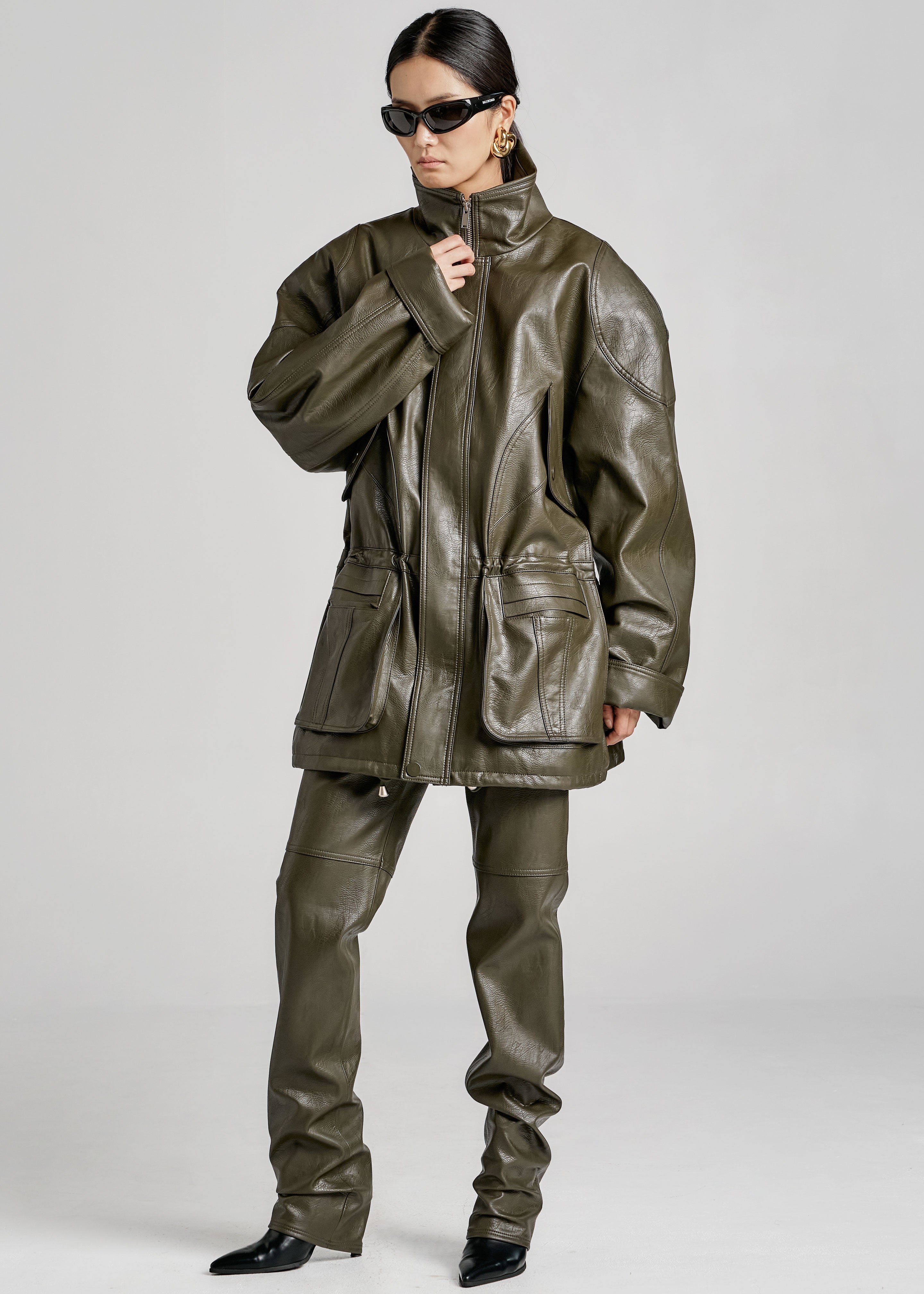 Ascona Faux Leather Pants - Dark Olive
