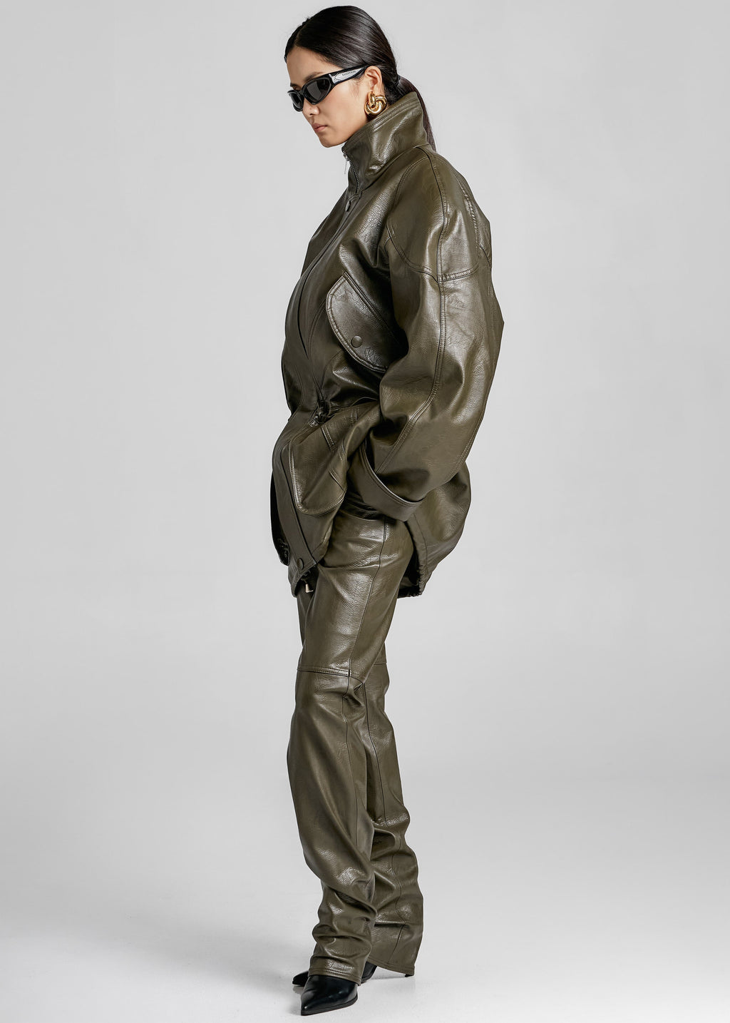 Ascona Faux Leather Pants - Dark Olive