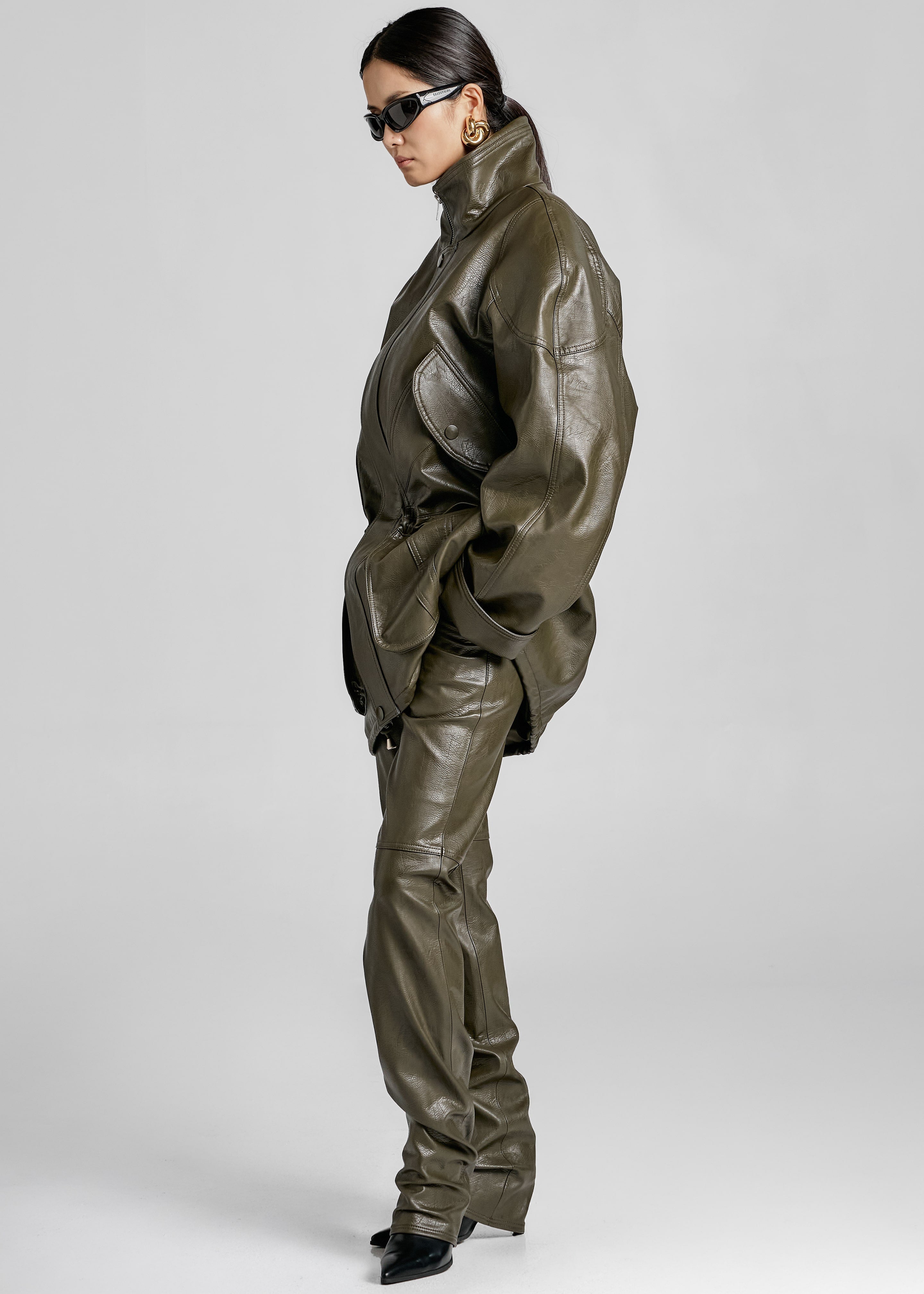Ascona Faux Leather Pants - Dark Olive