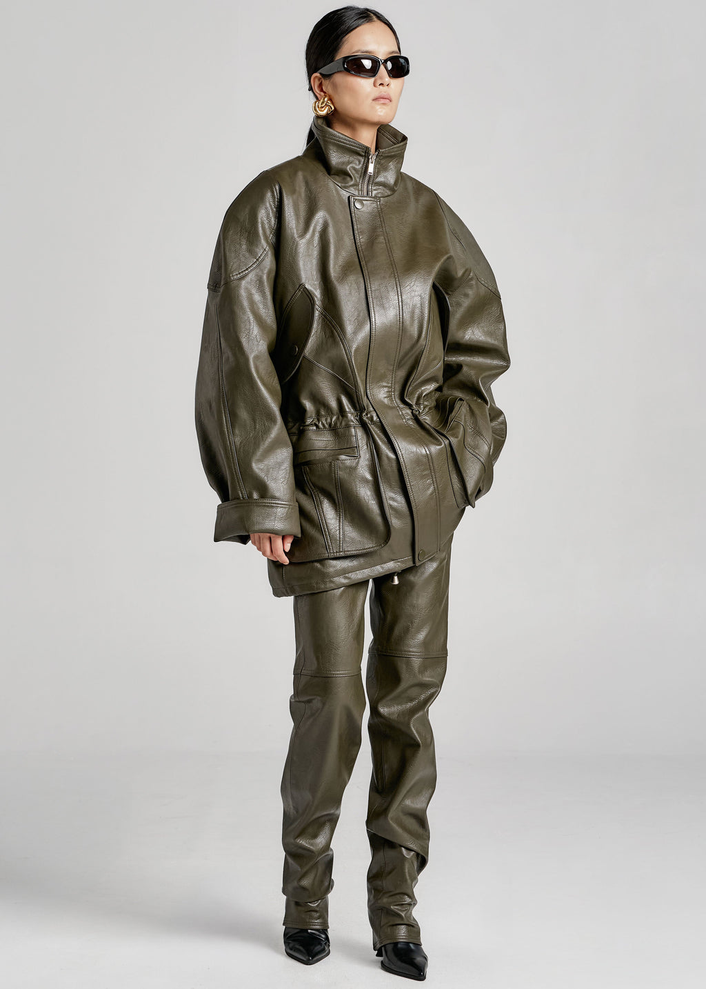 Ascona Faux Leather Pants - Dark Olive