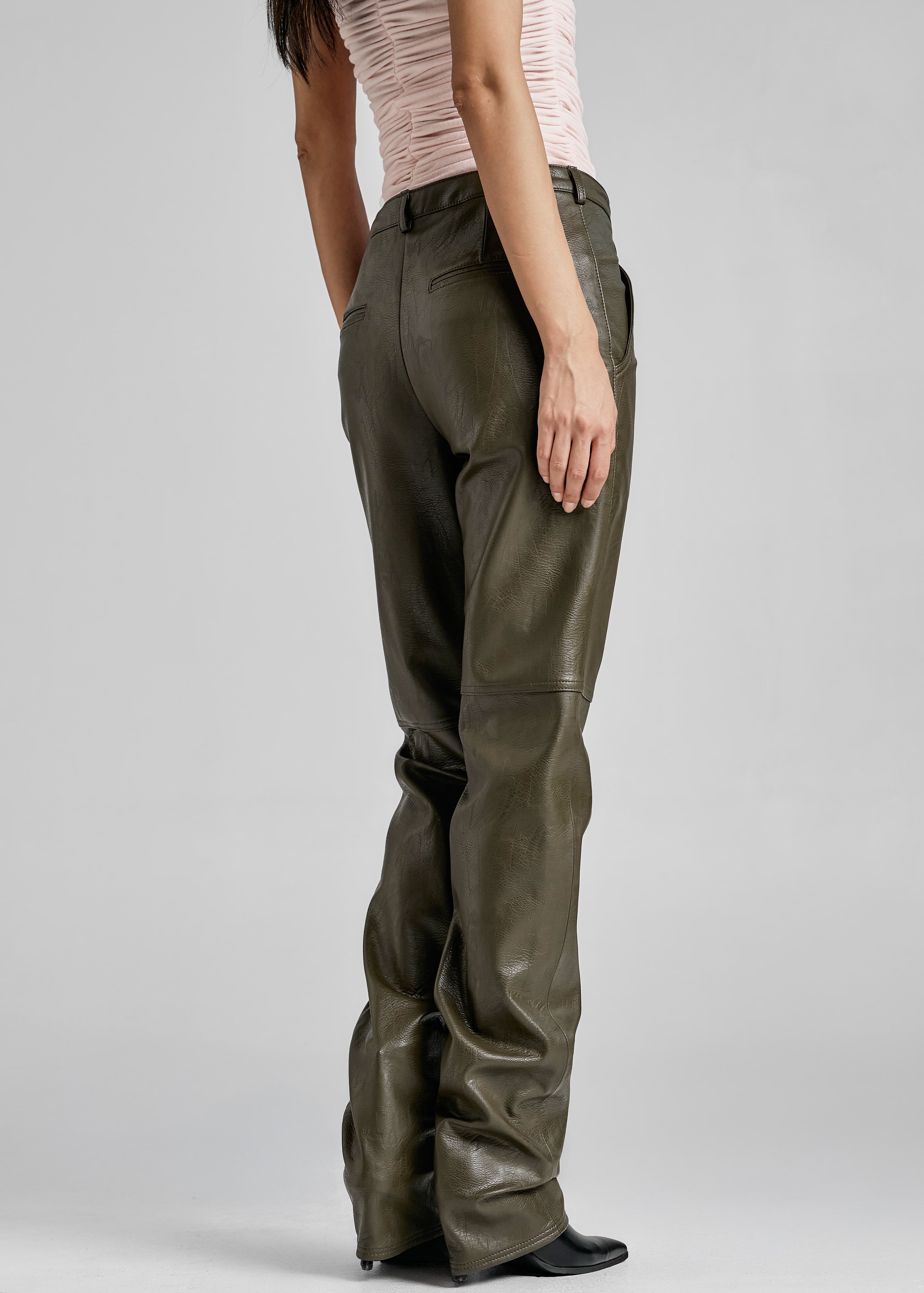 Ascona Faux Leather Pants - Dark Olive