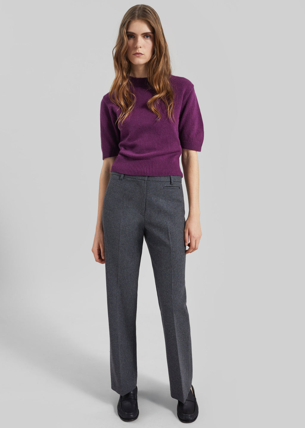 Avize Wool Straight Trousers - Dark Grey