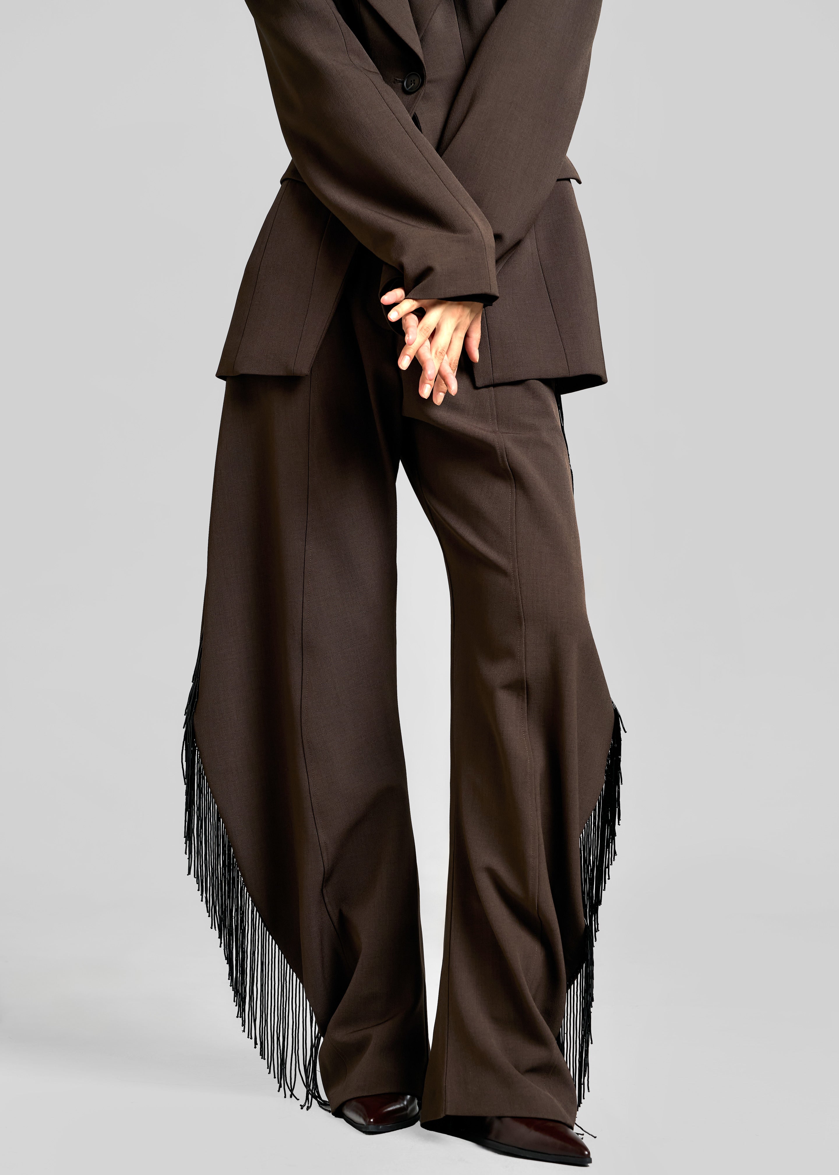 Bianca Fringed Barrel Leg Pants - Brown