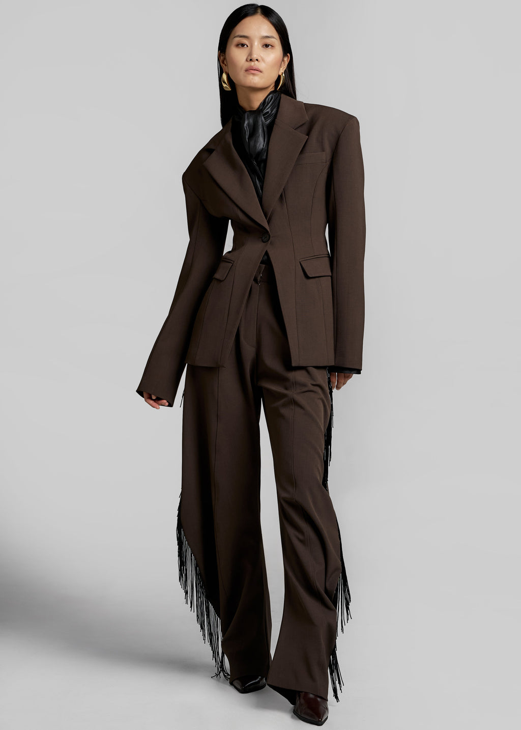 Bianca Fringed Barrel Leg Pants - Brown