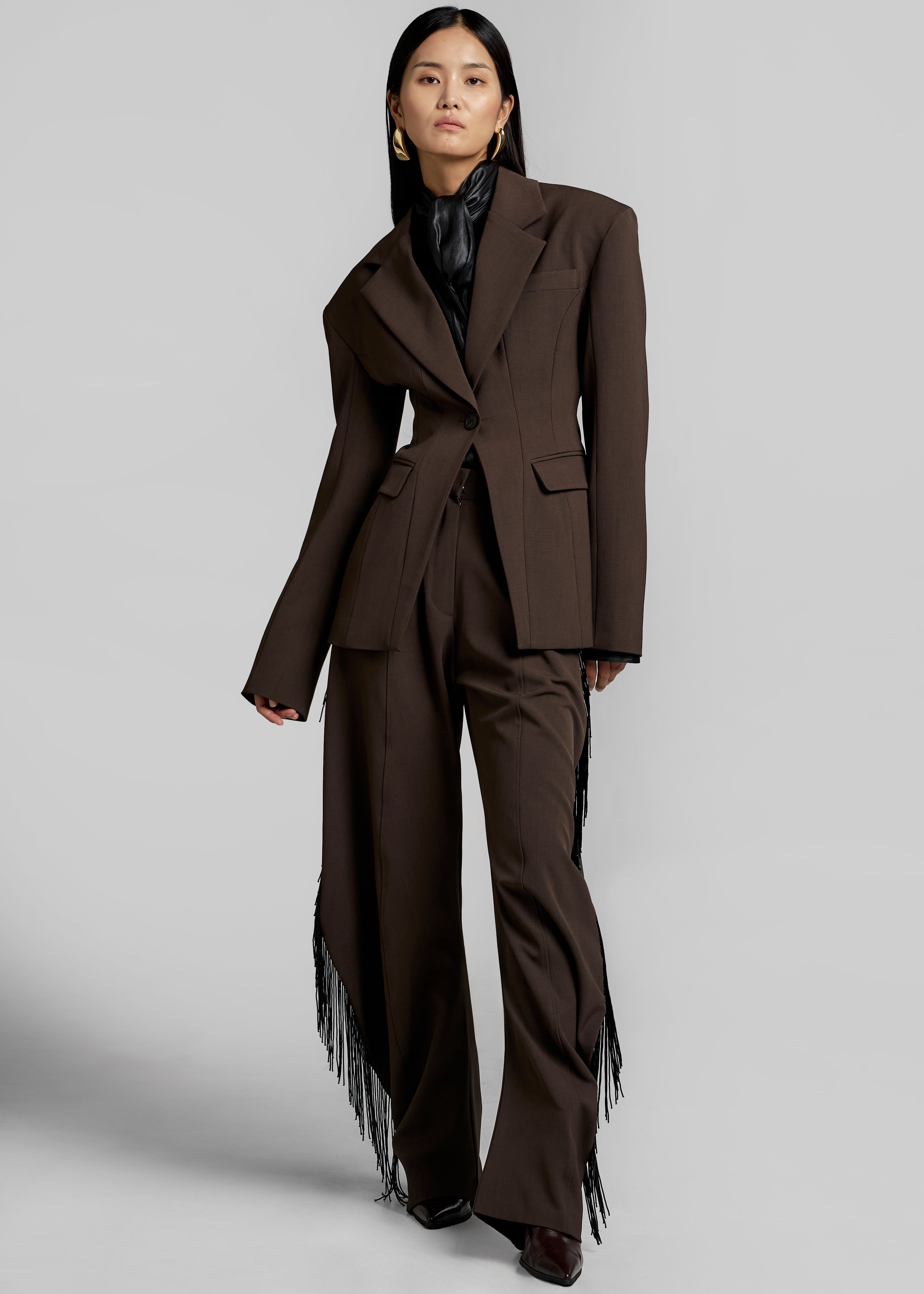 Bianca Fringed Barrel Leg Pants - Brown