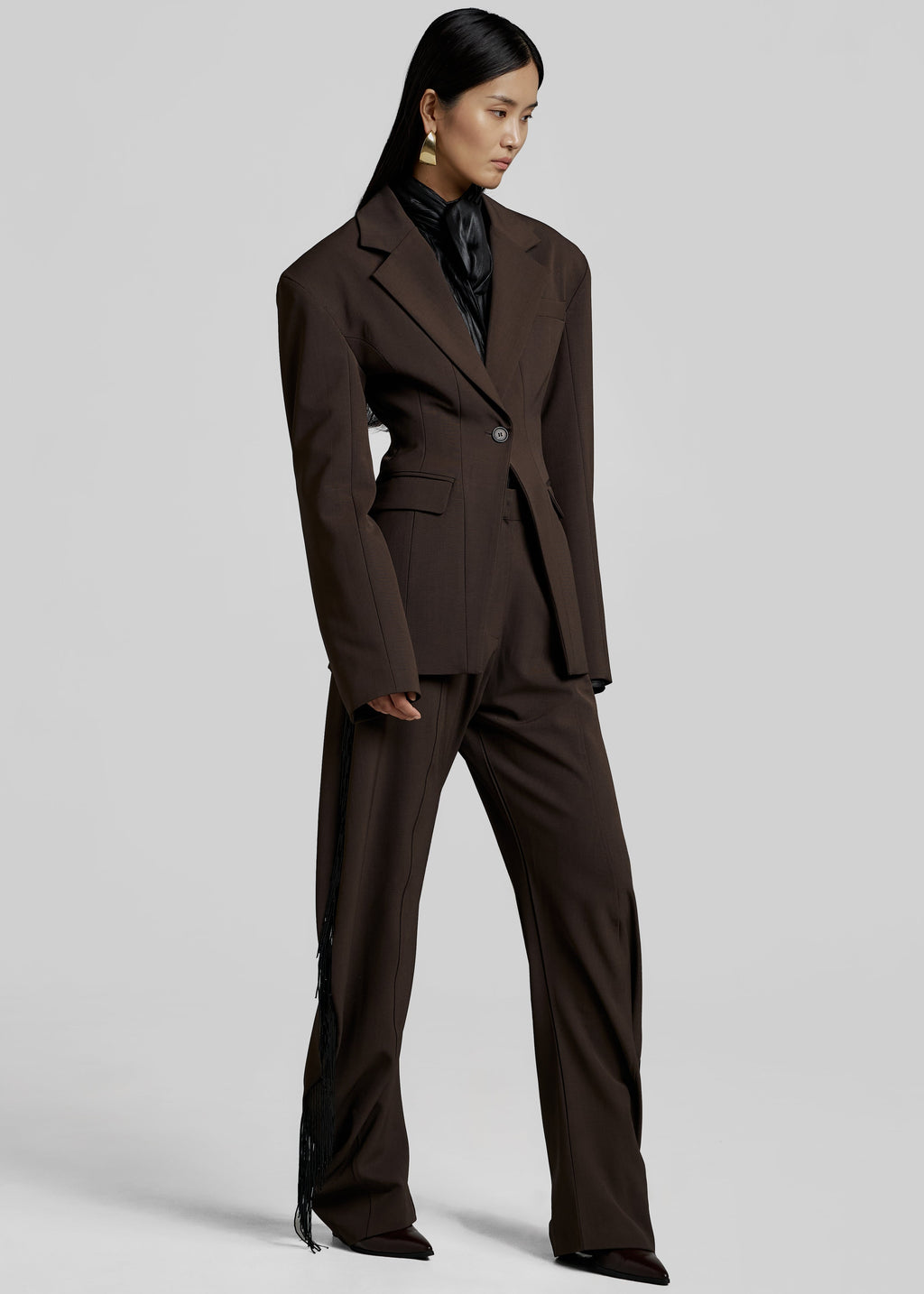 Bianca Fringed Barrel Leg Pants - Brown