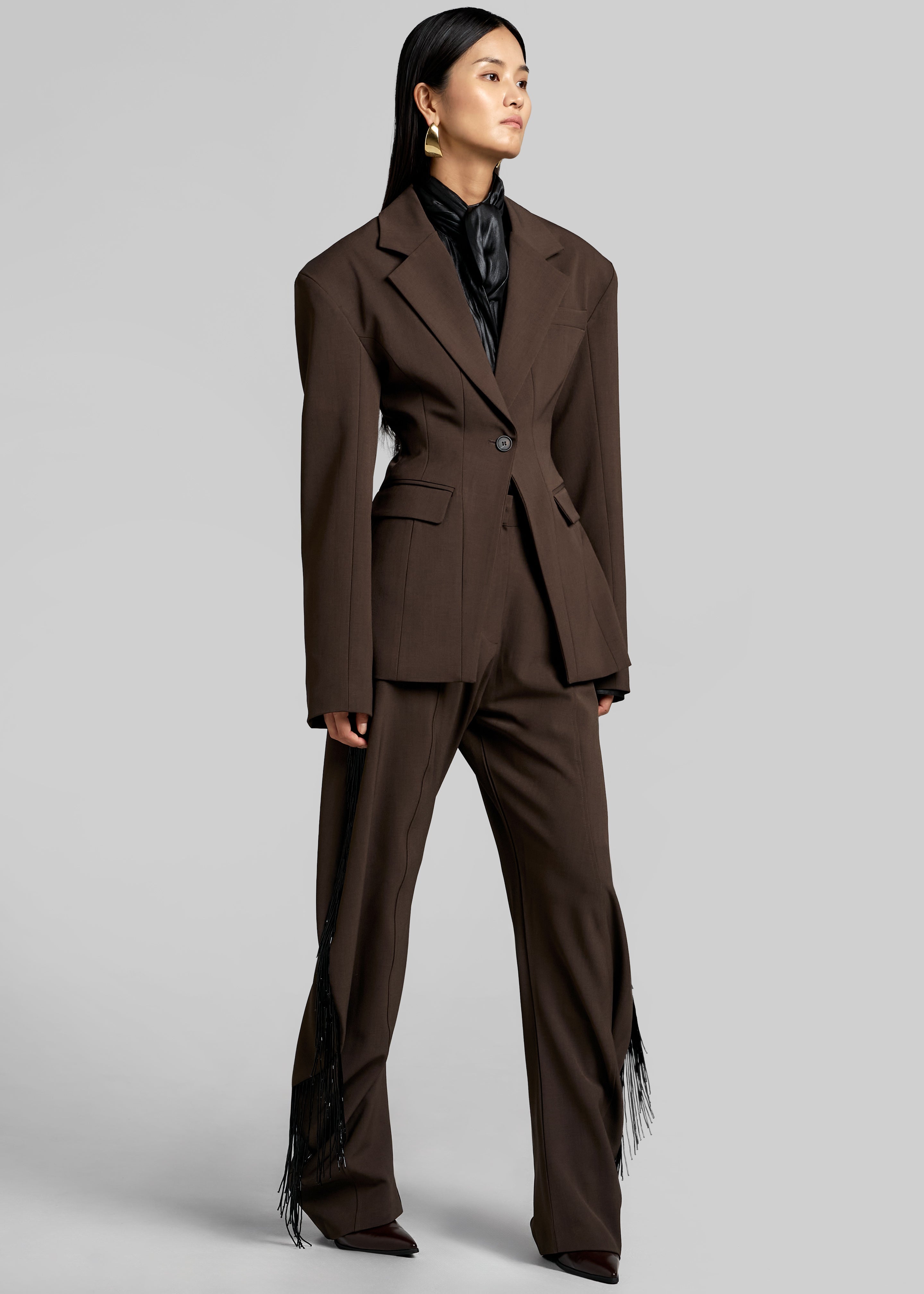 Bianca Fringed Barrel Leg Pants - Brown